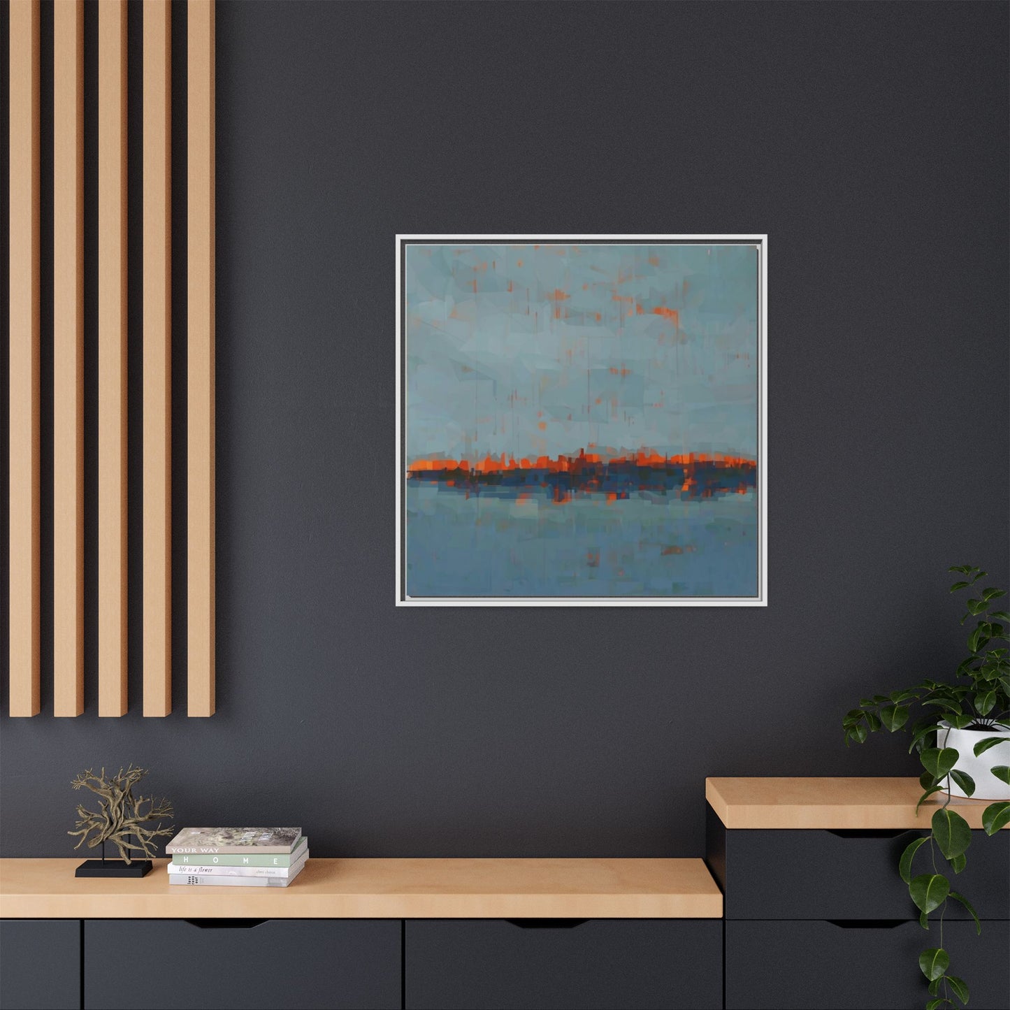 Framed Canvas Art — Teal & Orange Abstract Seascape