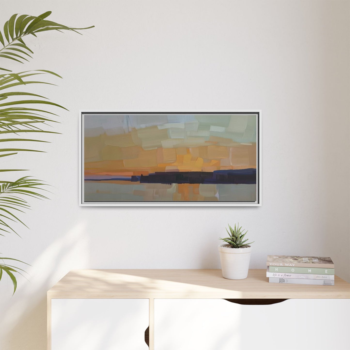 Framed Matte Canvas Sunset Abstract Landscape Art Print