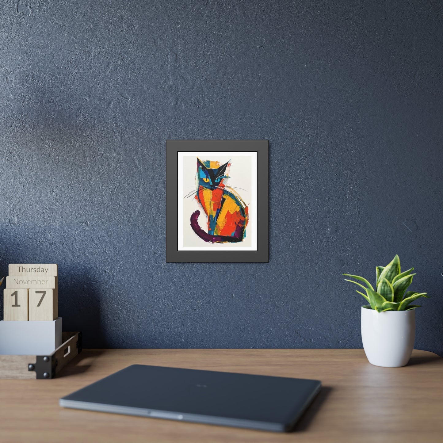 Colorful Abstract Cat Framed Poster