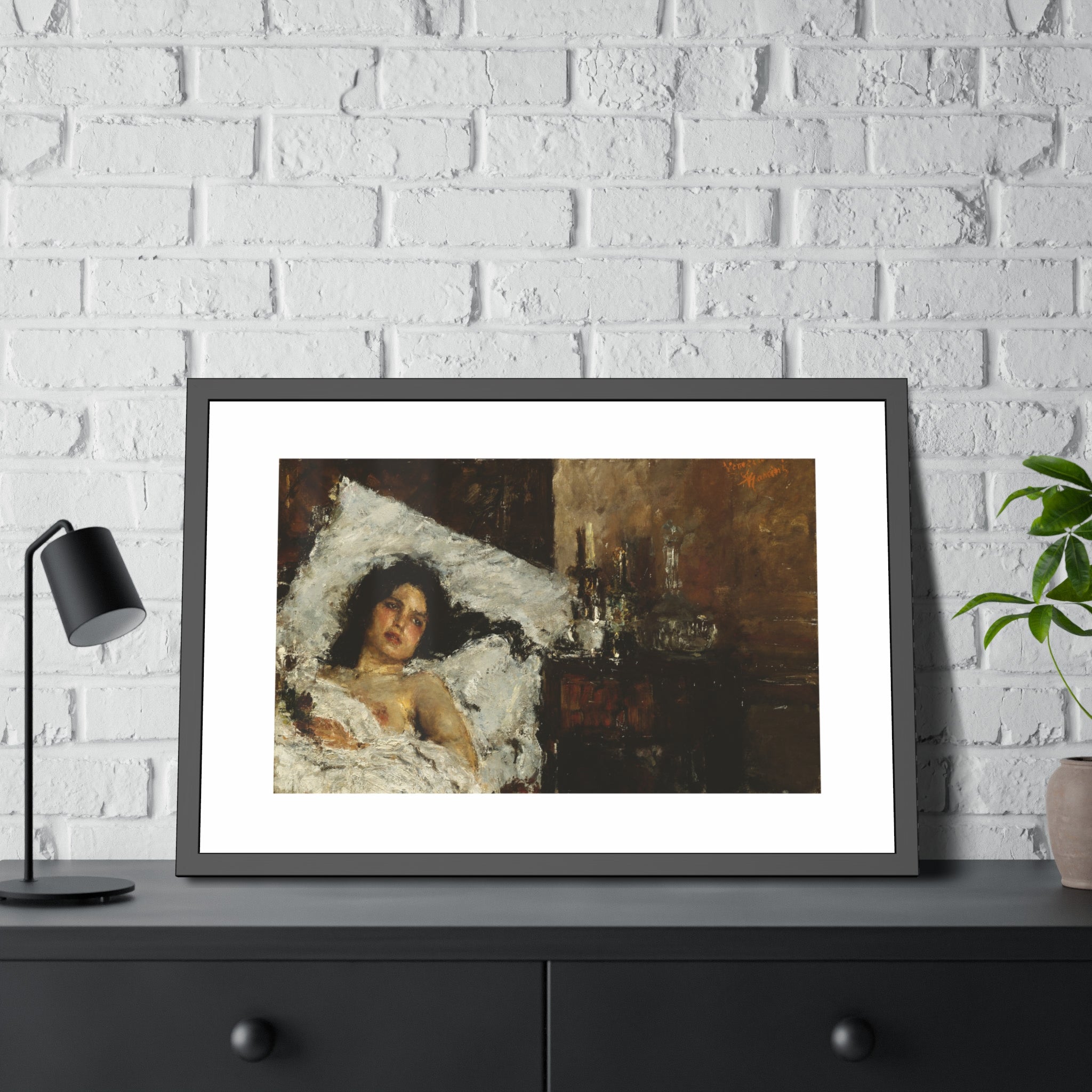 Resting by Antonio Mancini  Framed Poster Wall Art Print