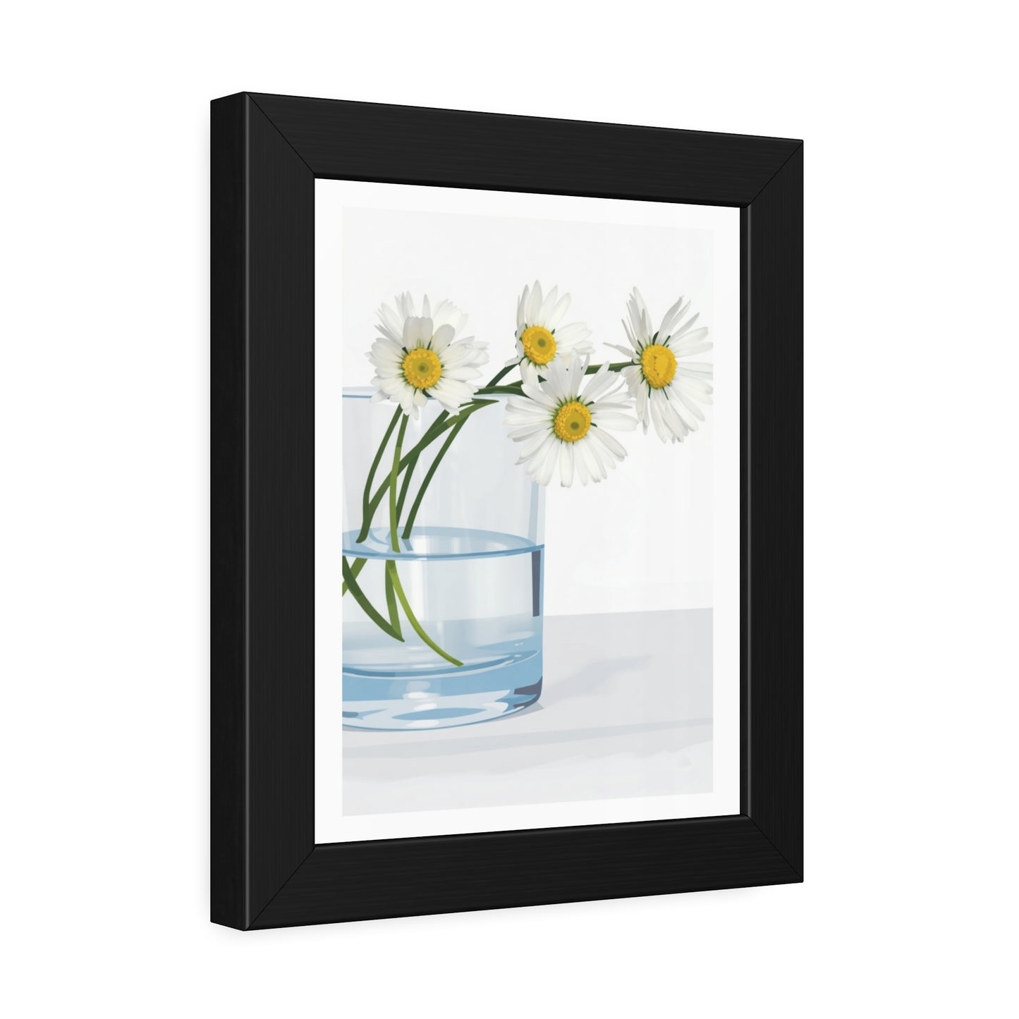 Framed Poster — Daisies in Glass Vase Wall Art, Minimal Botanical Print for Living Room