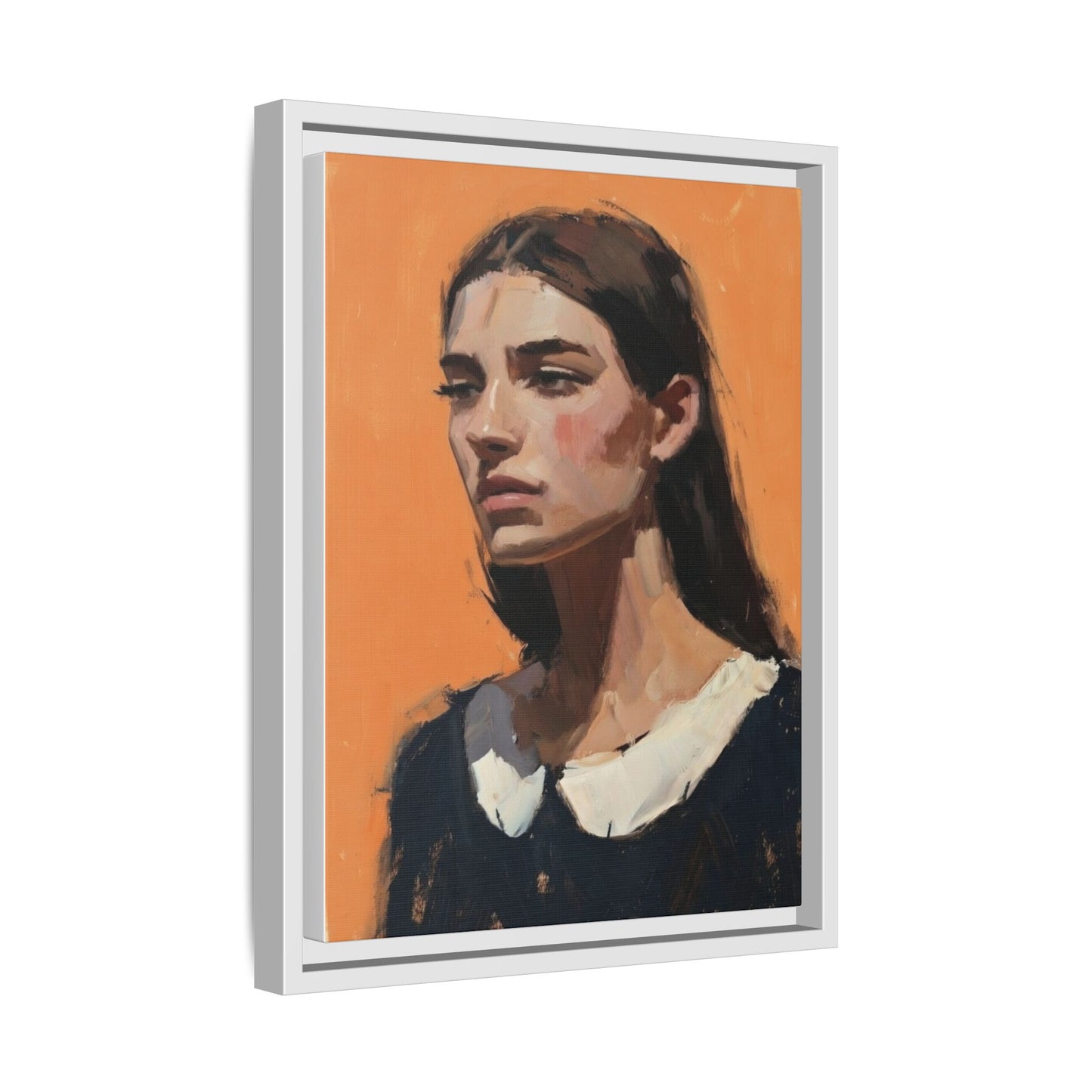Framed Matte Canvas Portrait Art — Modern Figurative Painting on Orange
