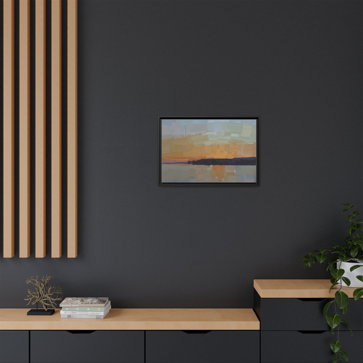 Framed Matte Canvas Sunset Abstract Landscape Art Print