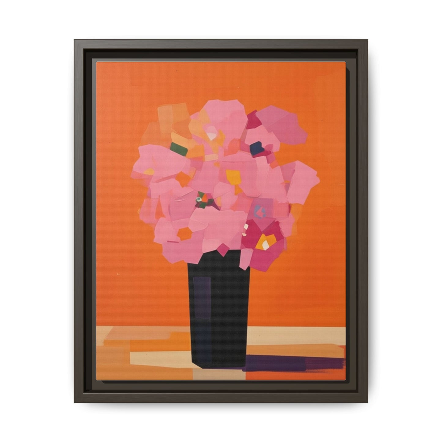 Framed Floral Canvas Art — Pink Bouquet on Orange Background