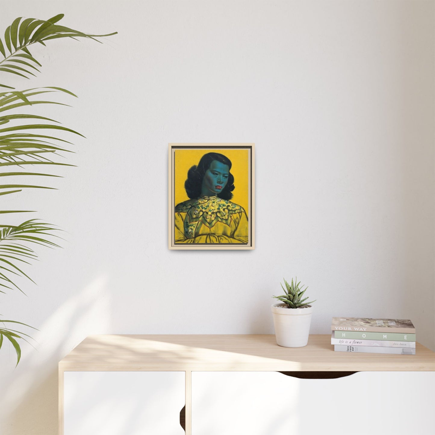 Framed Matte Canvas Art Print — Vintage Portrait with Yellow Background