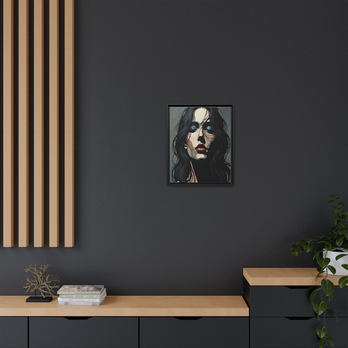 Framed Matte Canvas: Moody Portrait of Woman – Modern Gothic Wall Art