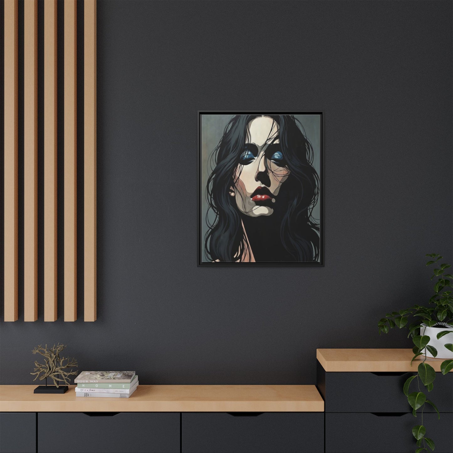 Framed Matte Canvas: Moody Portrait of Woman – Modern Gothic Wall Art