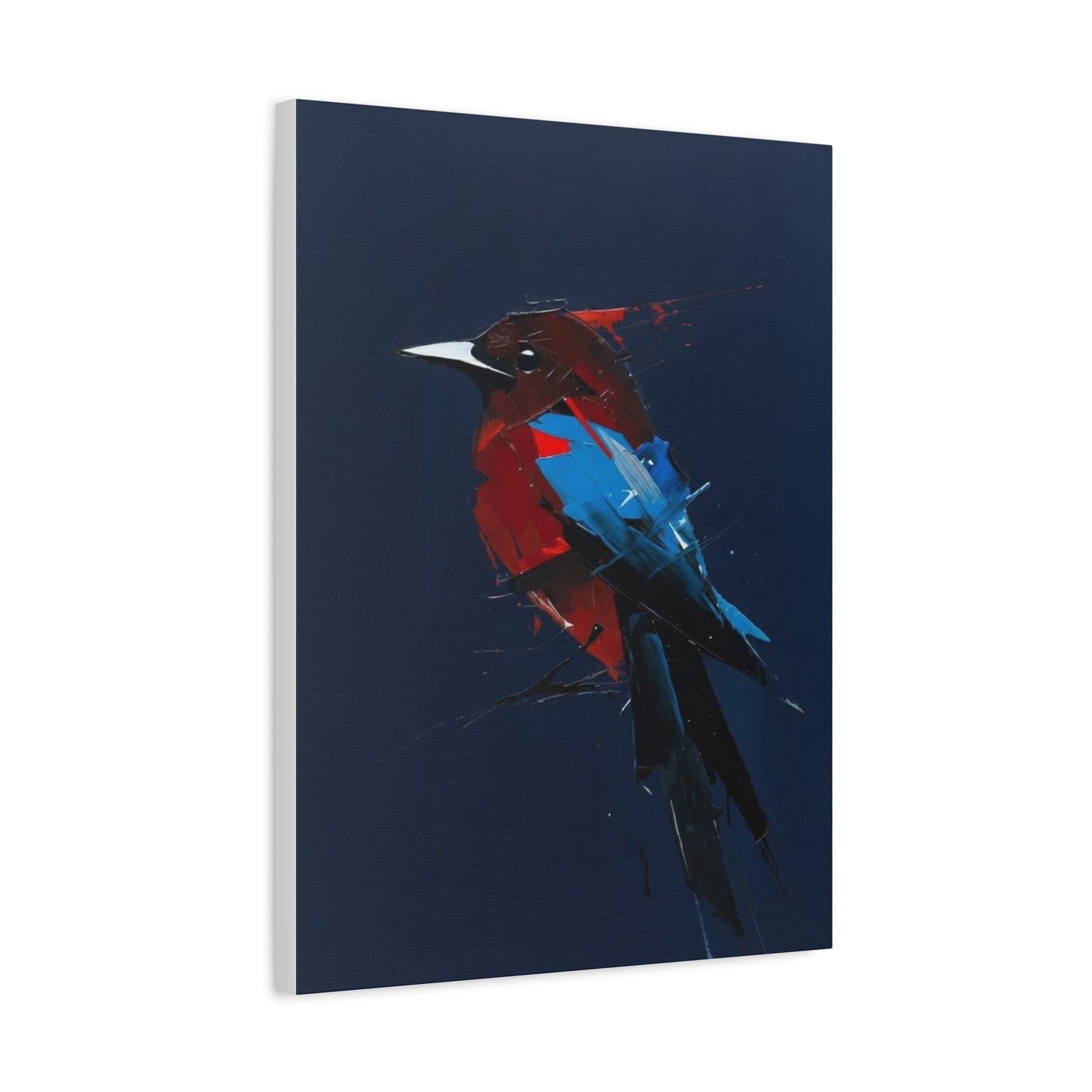 Abstract Red & Blue Bird Canvas Print — Matte Stretched Wall Art