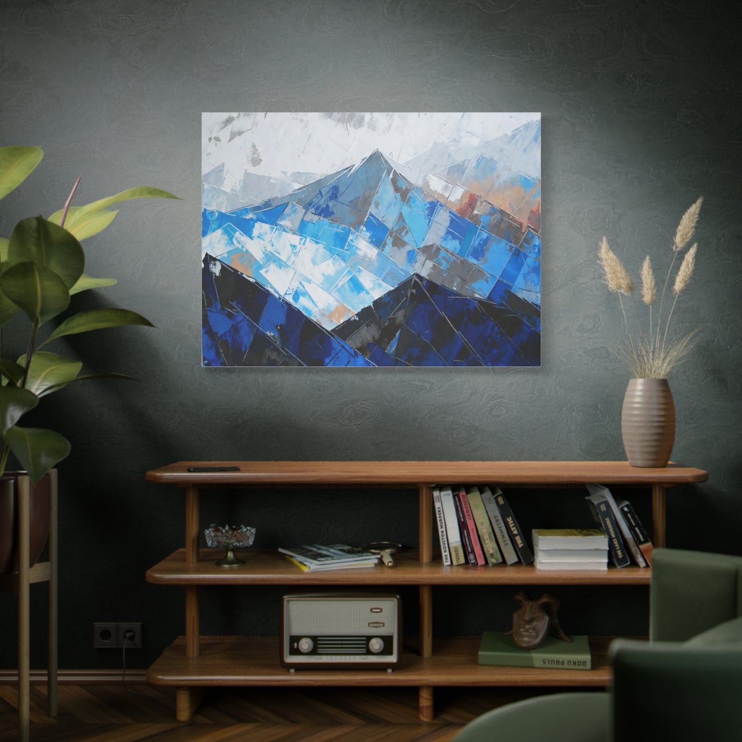 Blue Abstract Mountain Canvas Print – Modern Geometric Landscape Wall Art