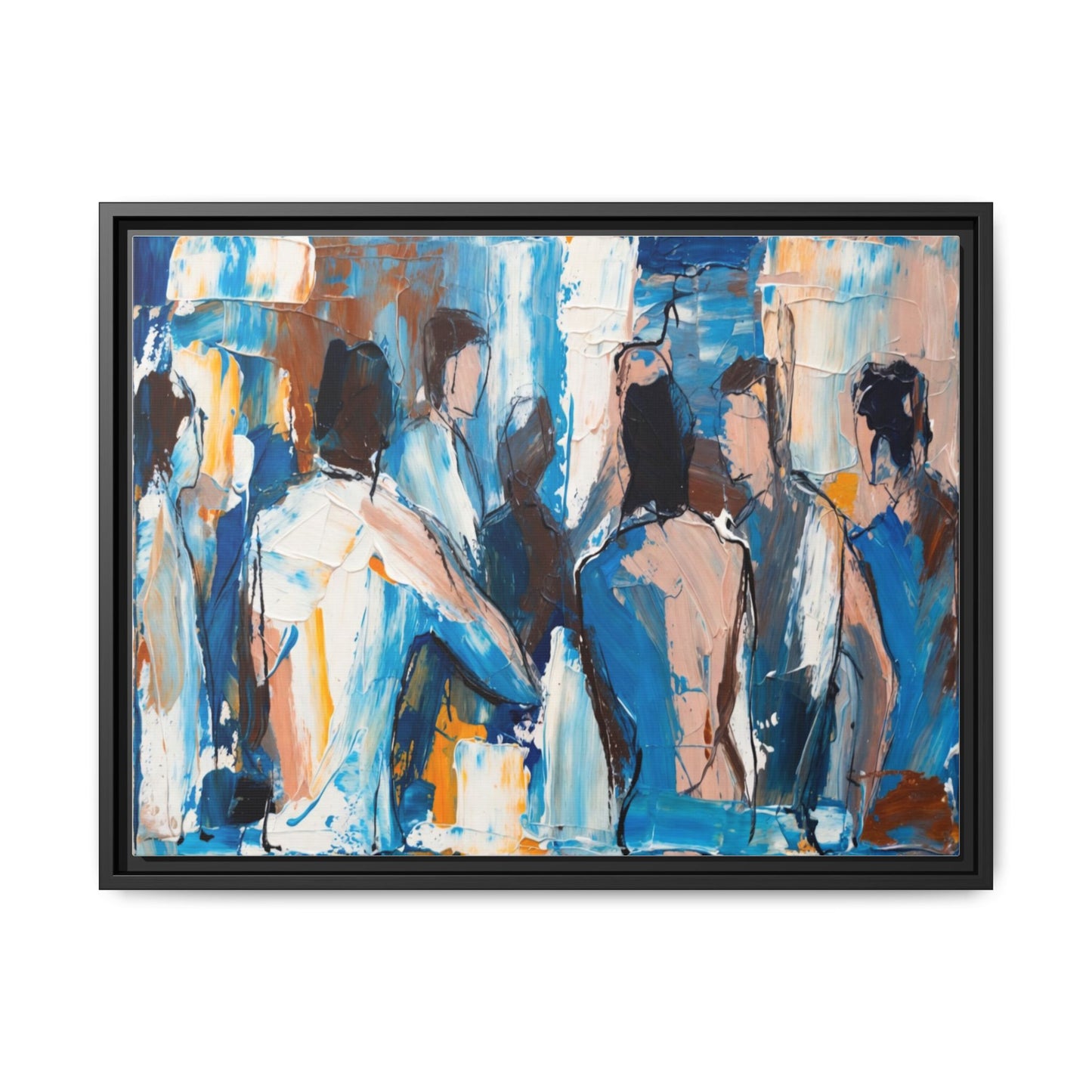 Abstract Coastal Figures Matte Canvas Framed Wall Art
