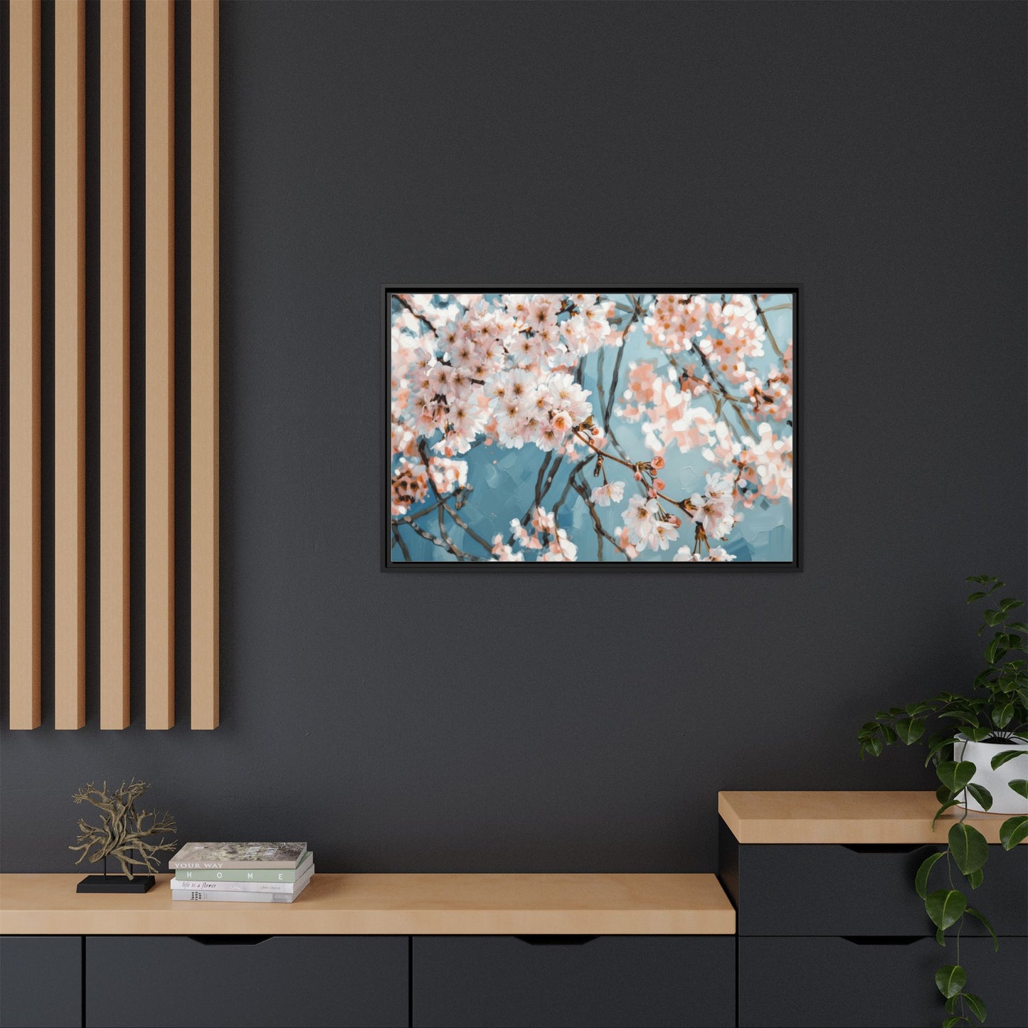 Framed Cherry Blossom Matte Canvas Print — Soft Pink Floral Wall Art