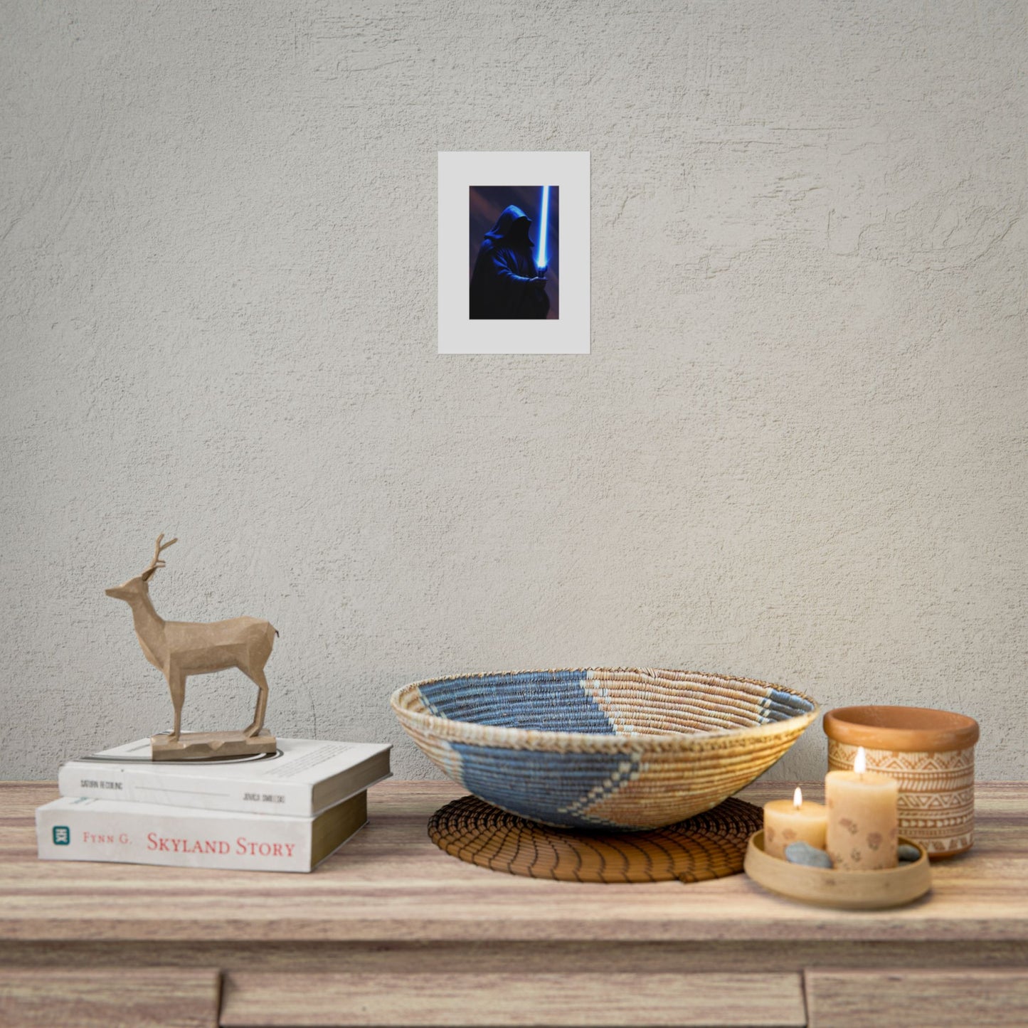 Sci‑Fi Lightsaber Poster — Hooded Jedi Warrior Wall Art (Rolled Poster)