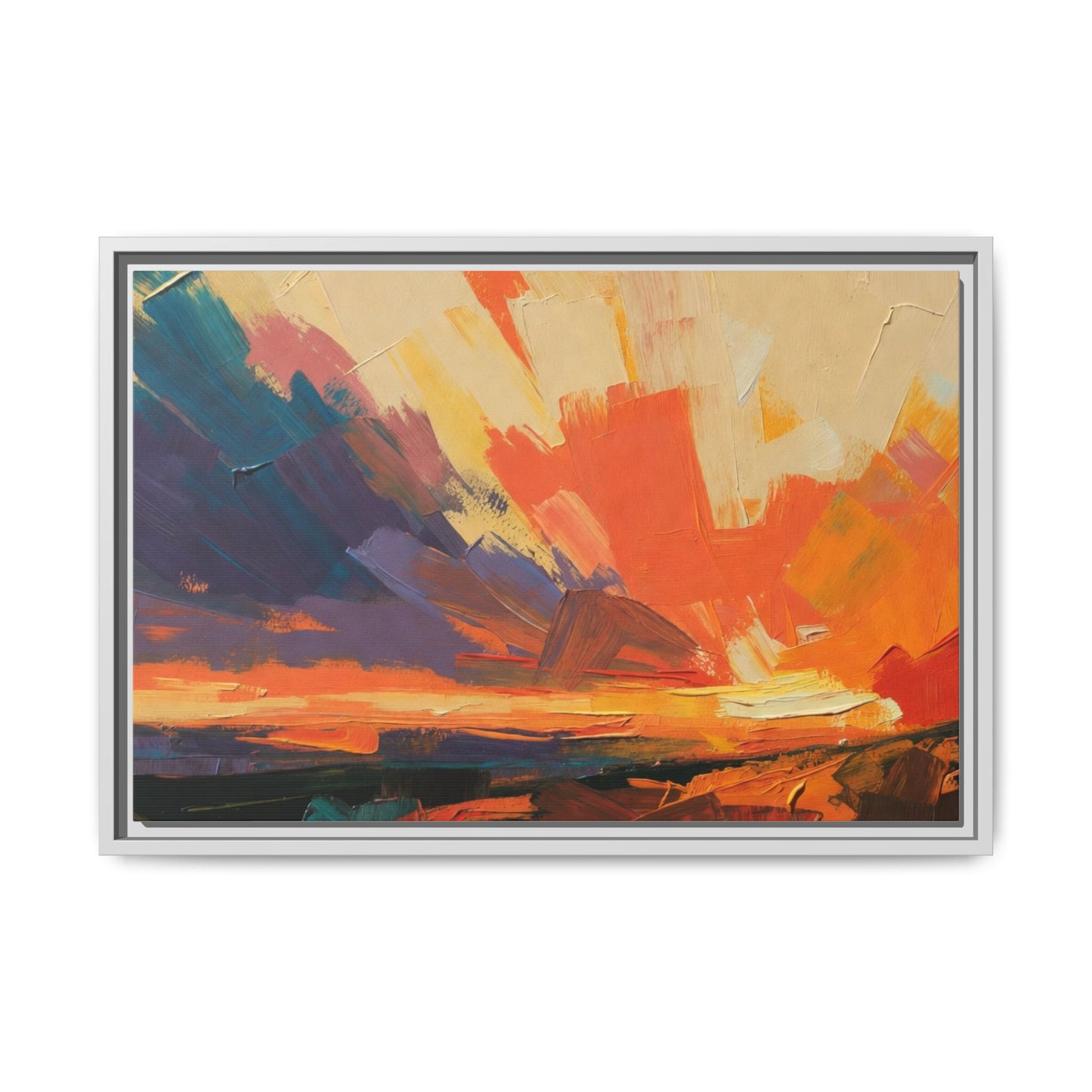 Framed Abstract Sunset Canvas Art – Multicolor Matte Wall Decor