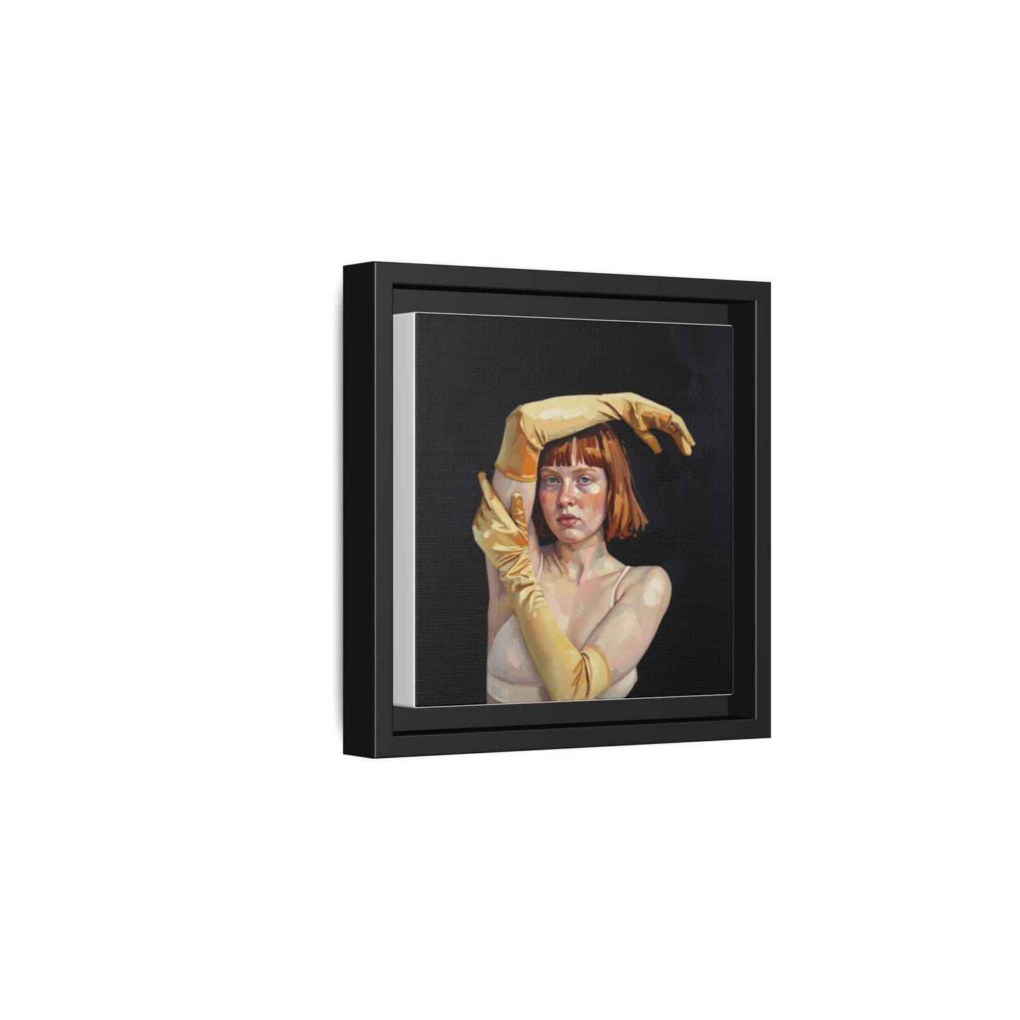 Framed Matte Canvas Art – Portrait of Woman in Yellow Gloves