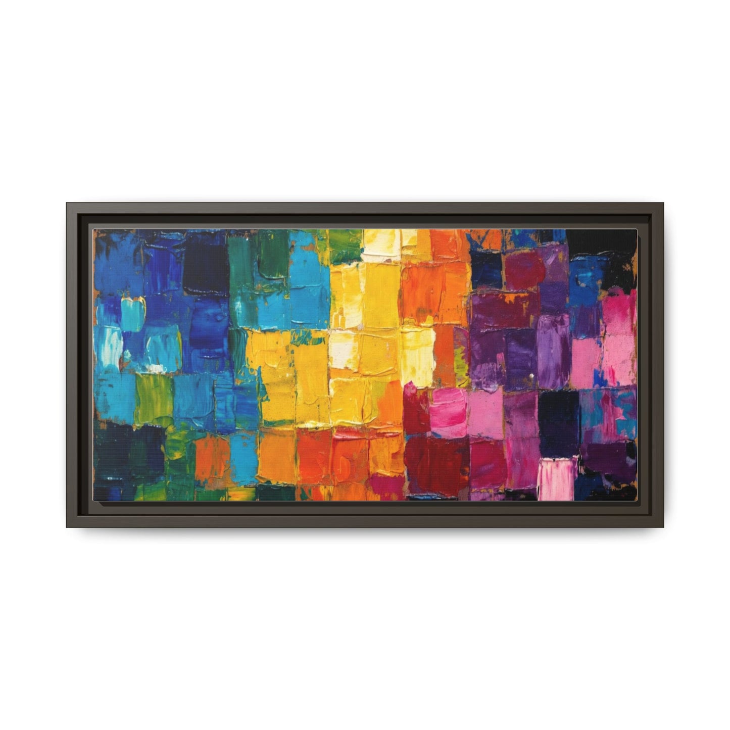 Abstract Rainbow Mosaic Framed Canvas Print — Colorful Modern Wall Art