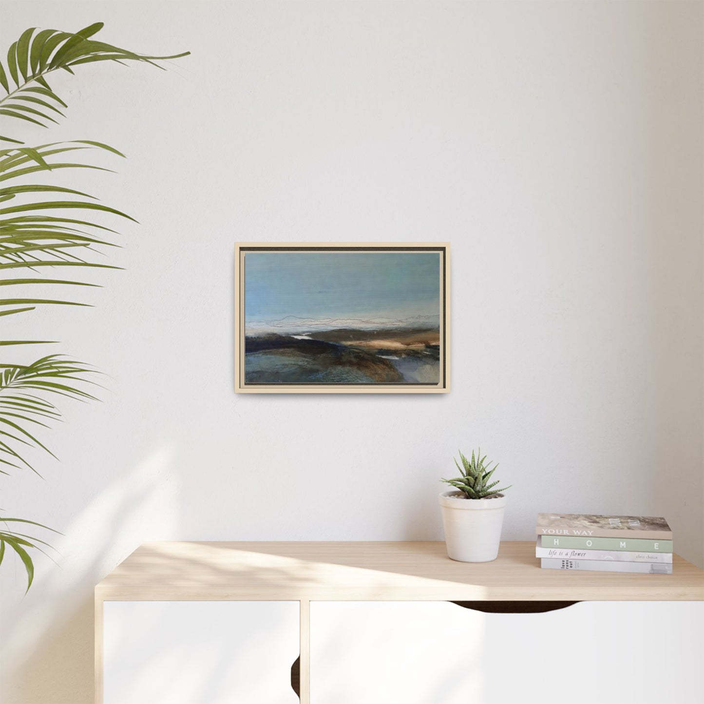 Framed Matte Canvas Wall Art — Serene Abstract Blue Landscape