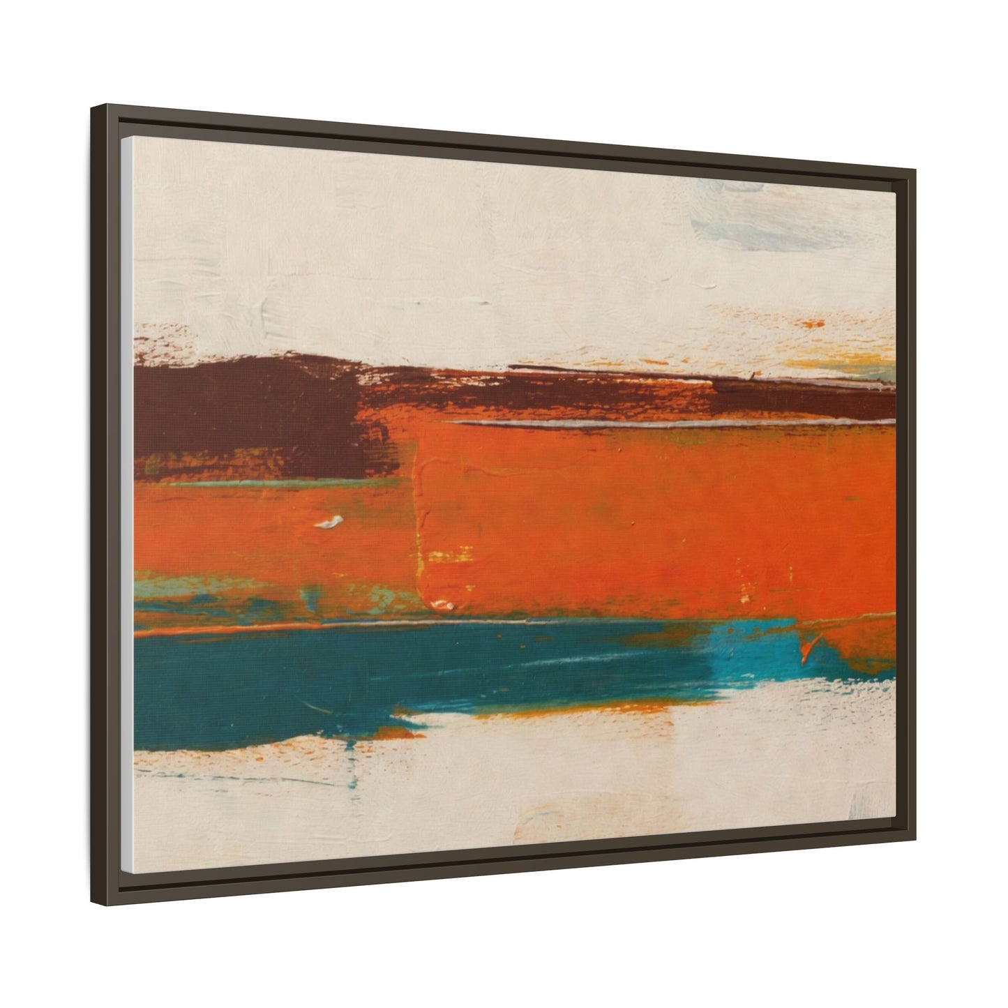 Abstract Horizon Matte Canvas Framed Print — Modern Orange Teal Wall Art