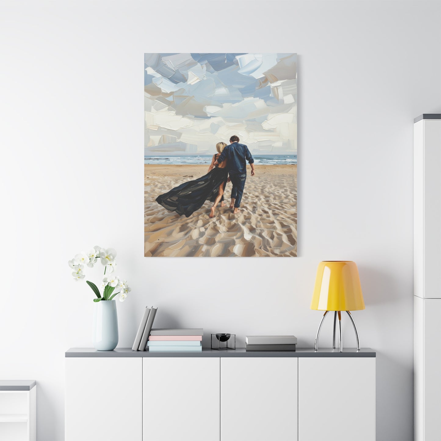 Beach Couple Canvas Print — Romantic Seaside Wall Art, Matte Stretched 1.25"