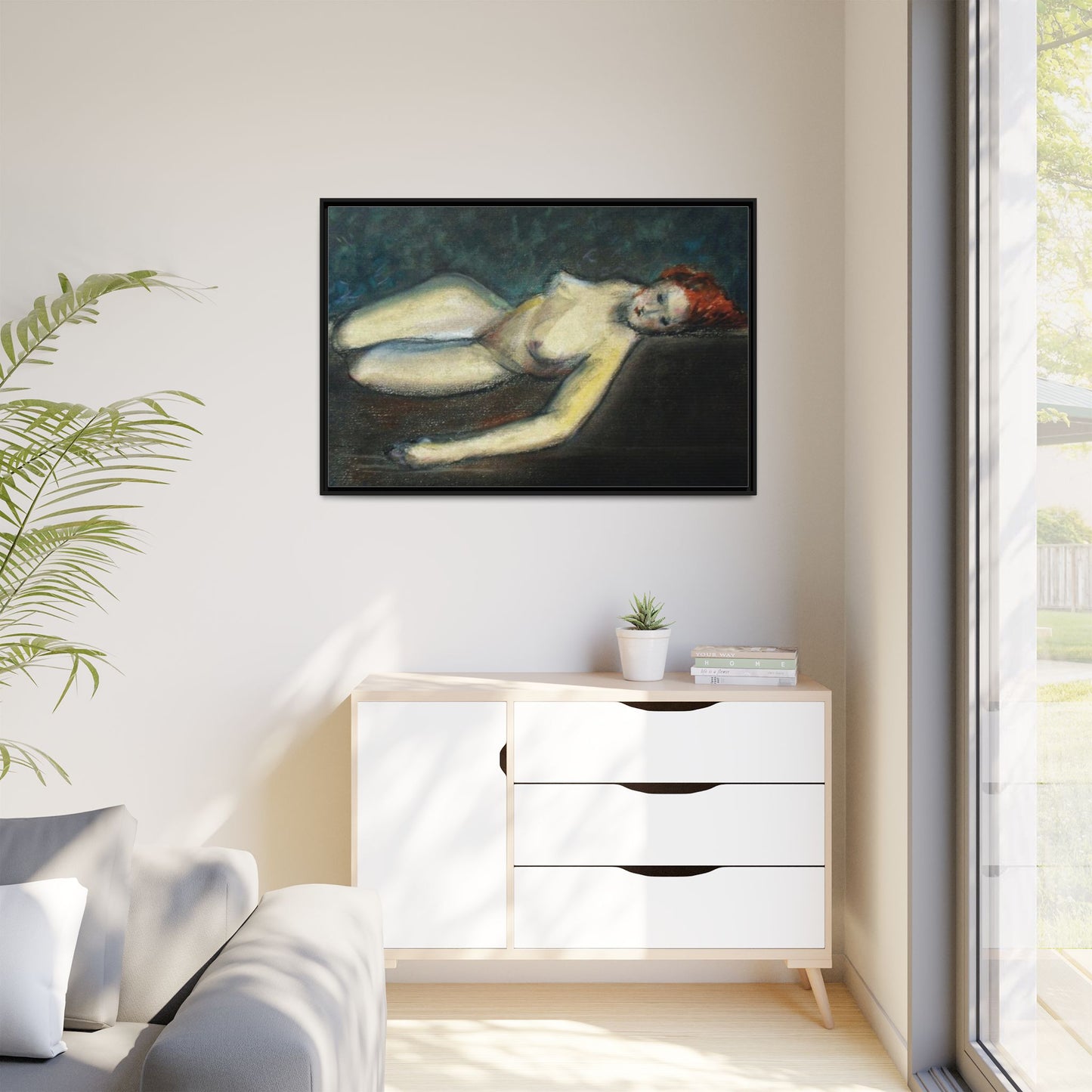 Lying nude by Paul Gosselin Framed Matte Canvas Wall Art Print