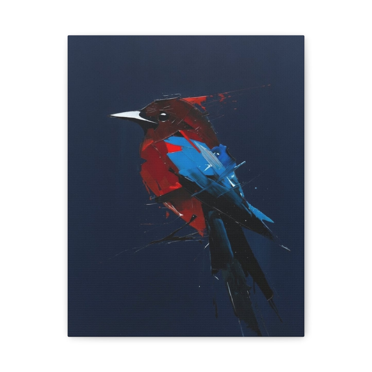 Abstract Red & Blue Bird Canvas Print — Matte Stretched Wall Art