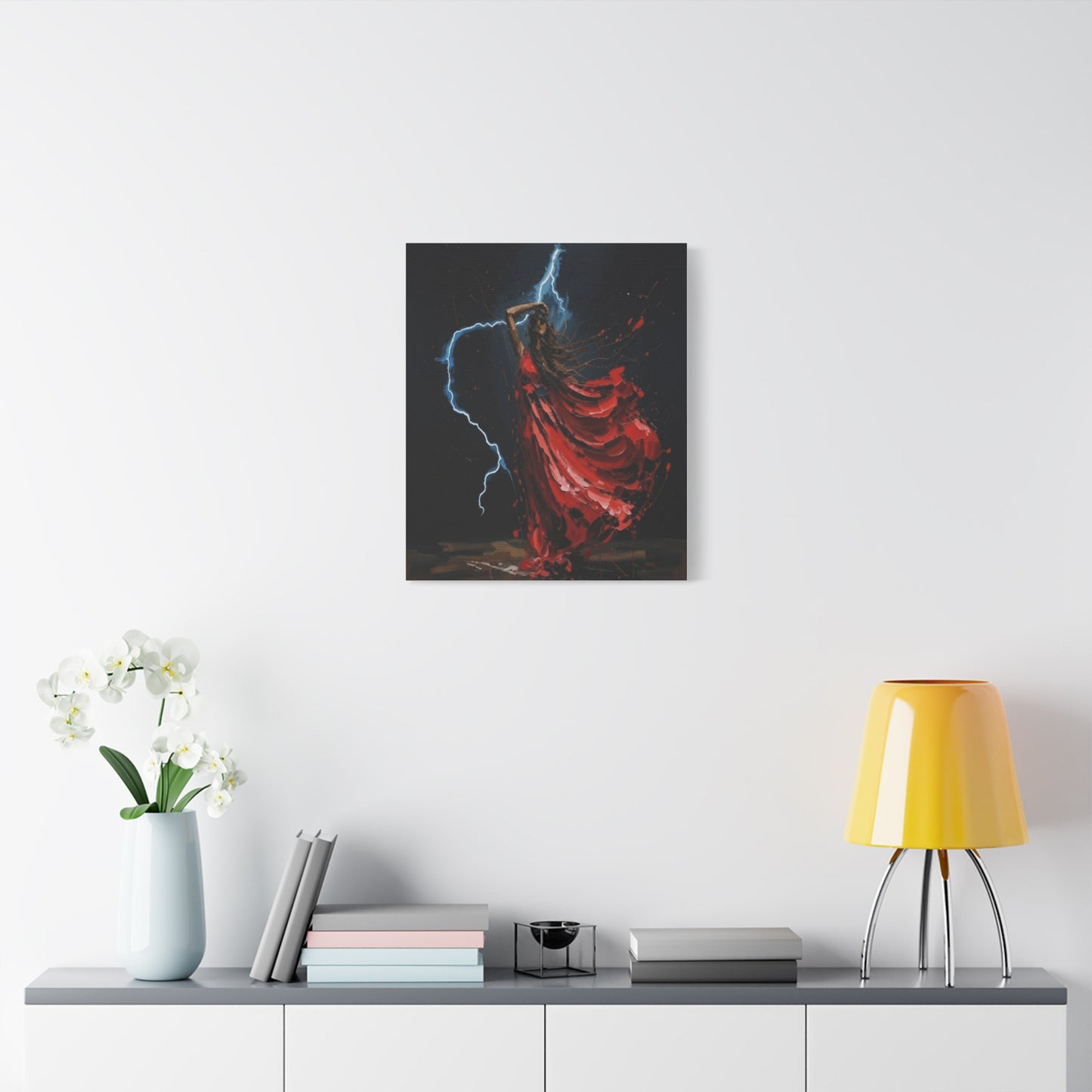 Red Dance Lightning - Matte Stretched Canvas Art