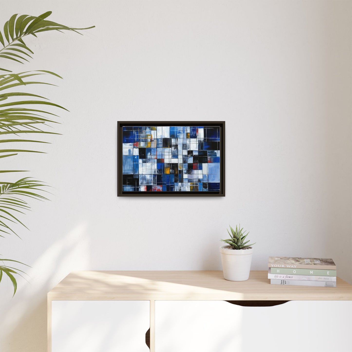 Abstract Blue Grid Matte Canvas Framed Art Print