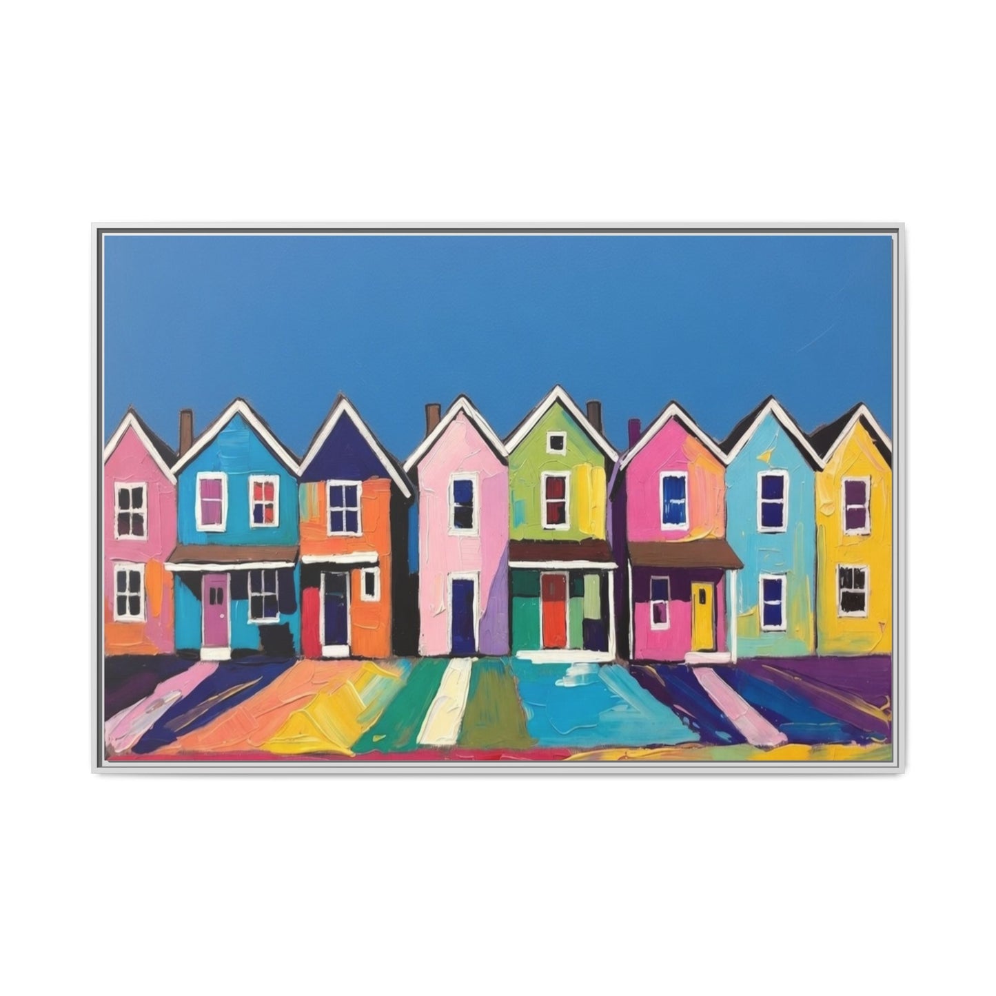 Colorful Beach Houses Matte Canvas Framed Wall Art