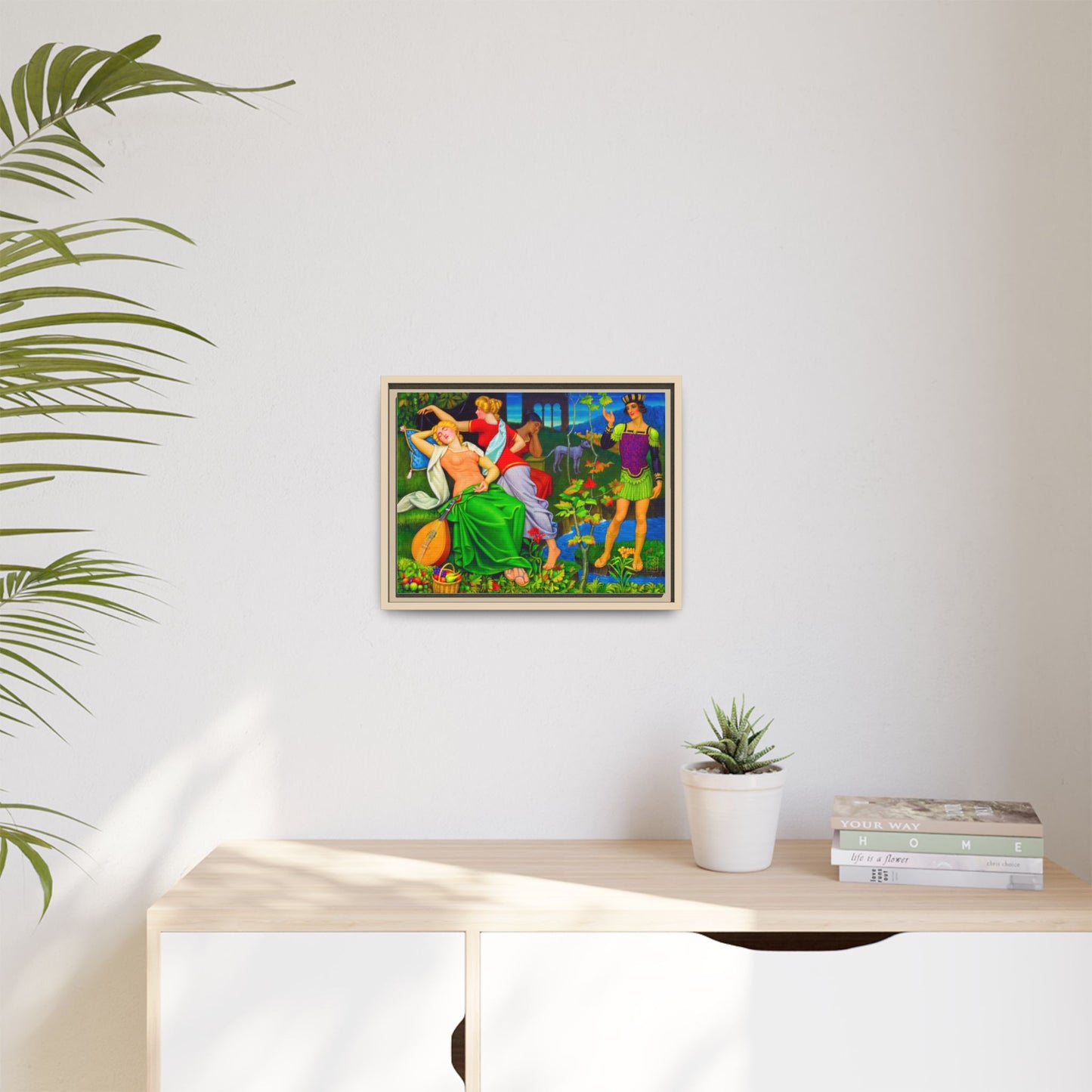 Framed Matte Canvas Art — Colorful Mythic Garden Scene
