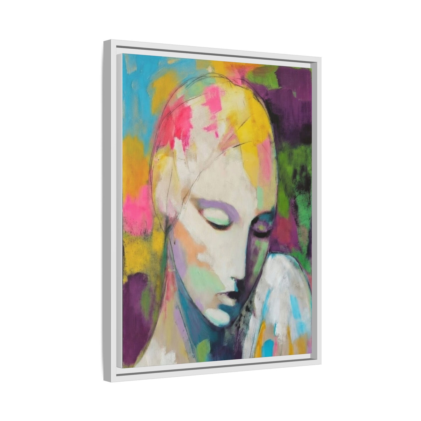 Framed Matte Canvas Art - Colorful Abstract Portrait