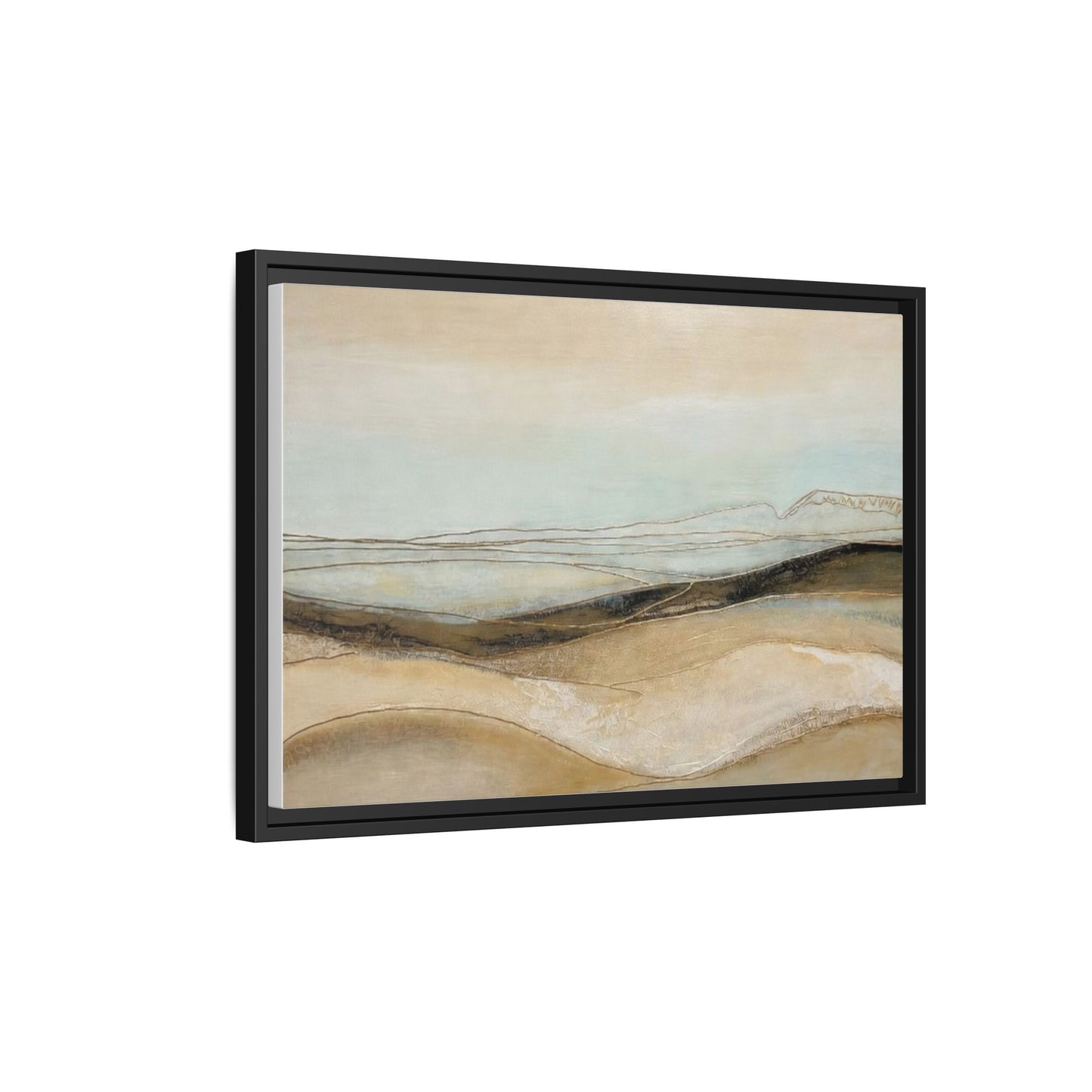 Framed Matte Canvas Wall Art — Neutral Abstract Landscape in Soft Blues & Earth Tones