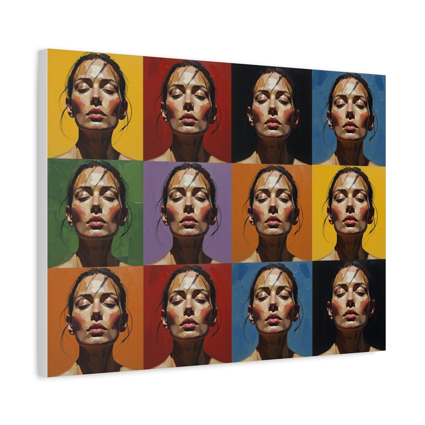 Pop Art Portrait Canvas - Color Grid Stretched Matte Wall Art