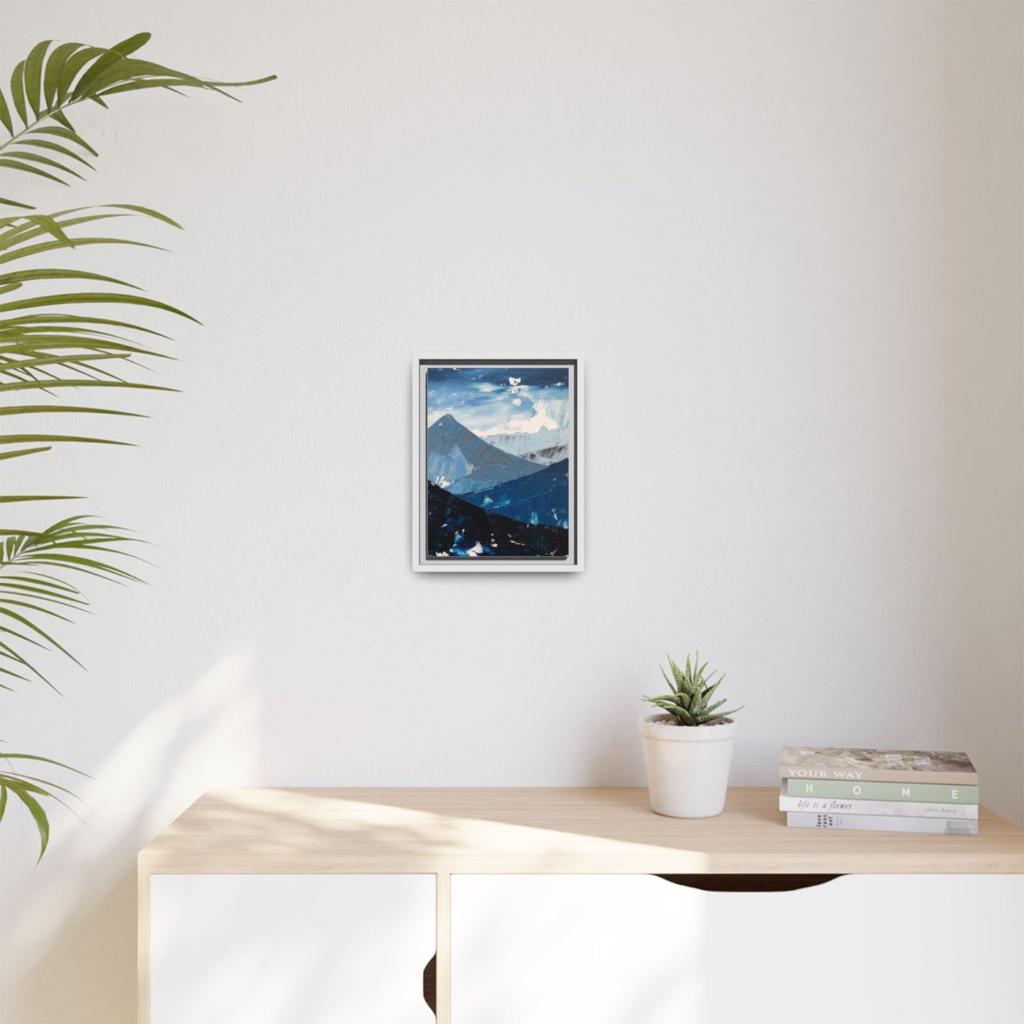 Blue Mountain Landscape Matte Canvas Framed | Abstract Mountain Wall Art