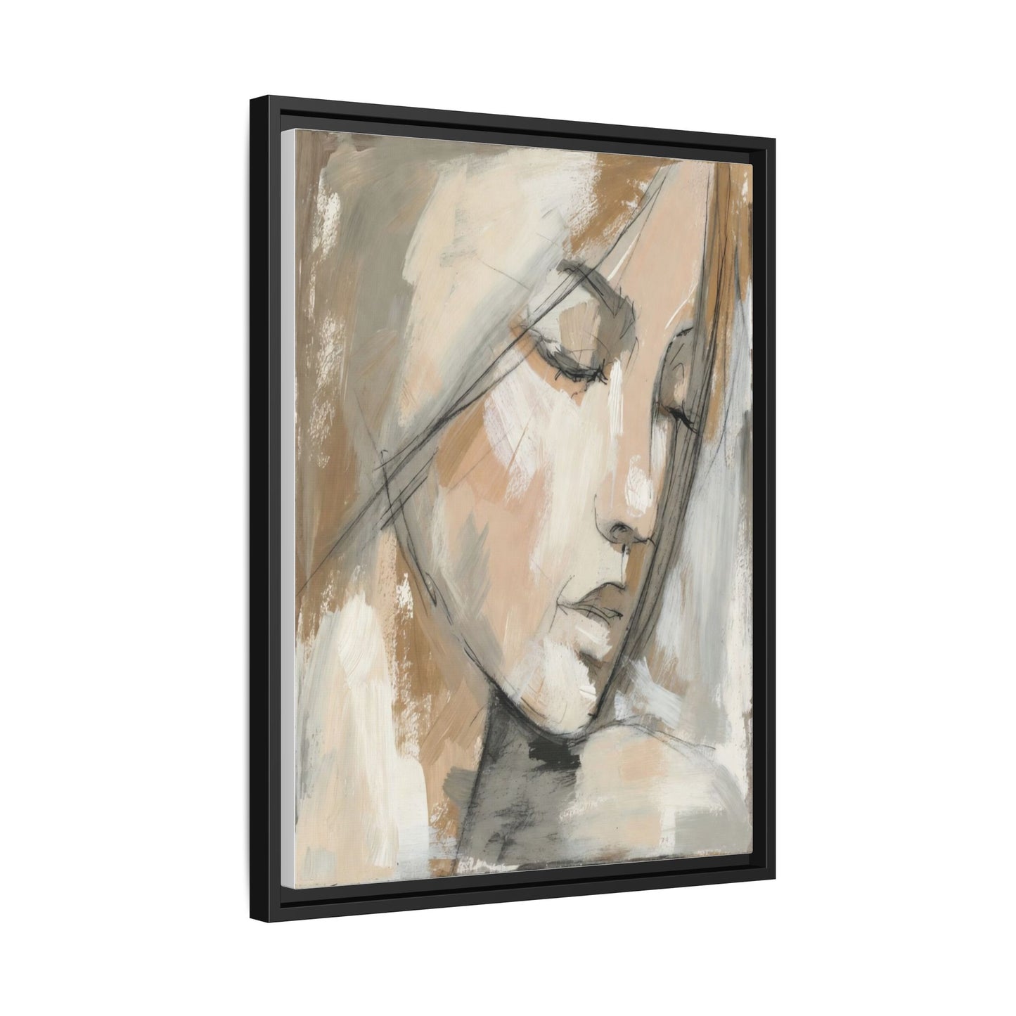 Framed Matte Canvas Art — Serene Abstract Portrait in Neutrals