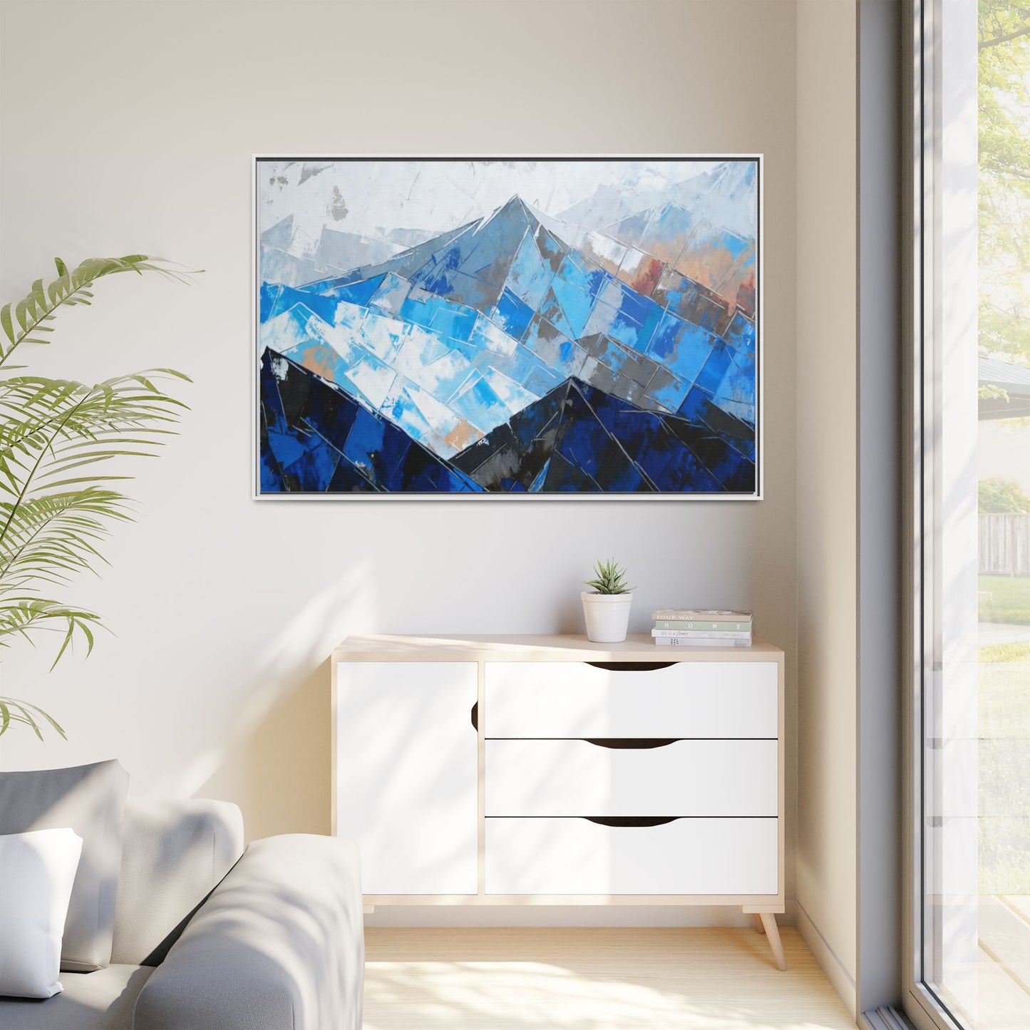 Framed Matte Canvas Blue Mountain Abstract Wall Art