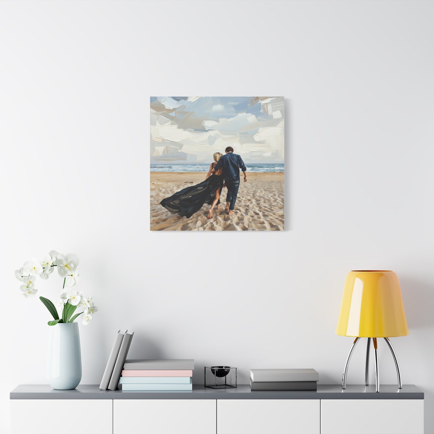 Beach Couple Canvas Print — Romantic Seaside Wall Art, Matte Stretched 1.25"