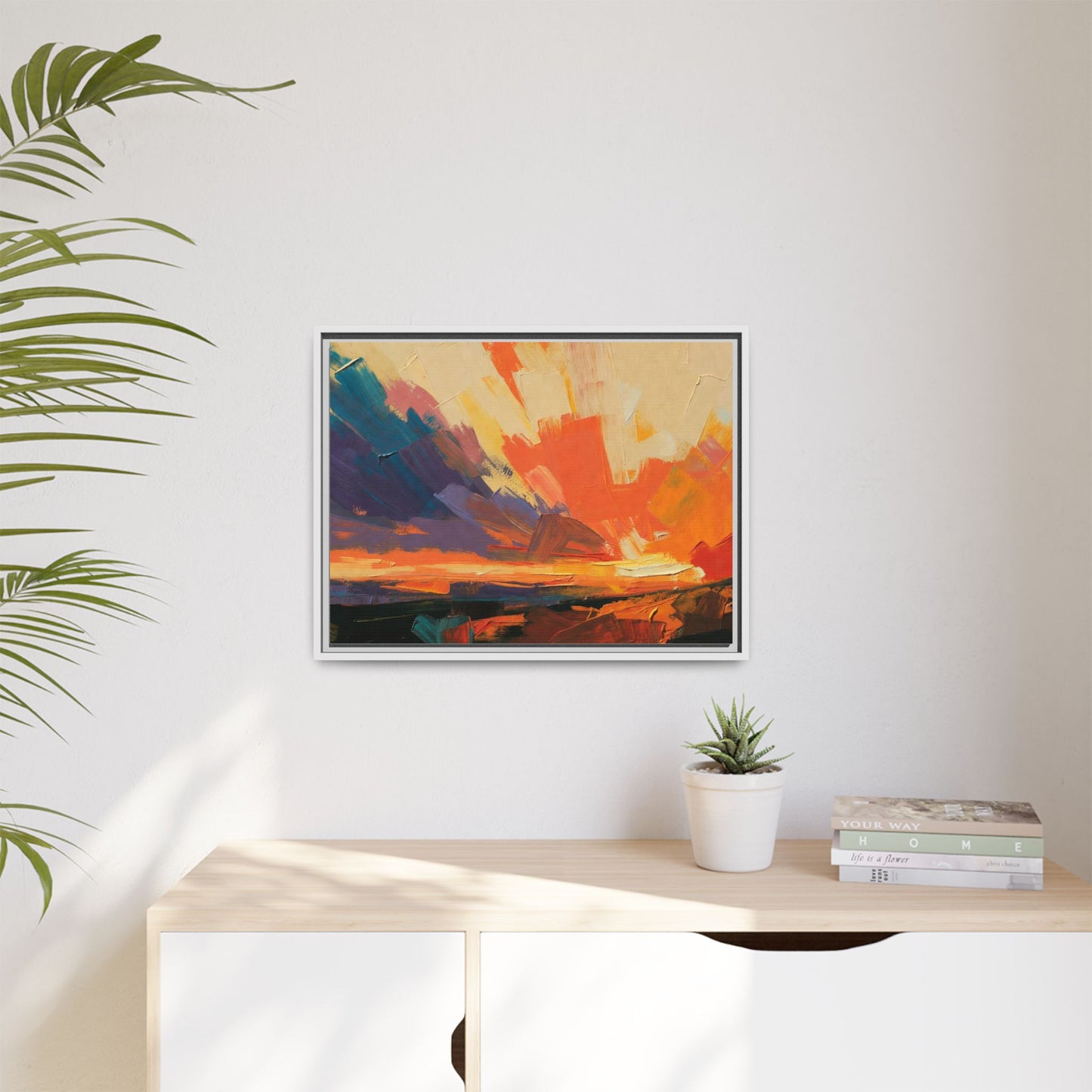 Framed Abstract Sunset Canvas Art – Multicolor Matte Wall Decor