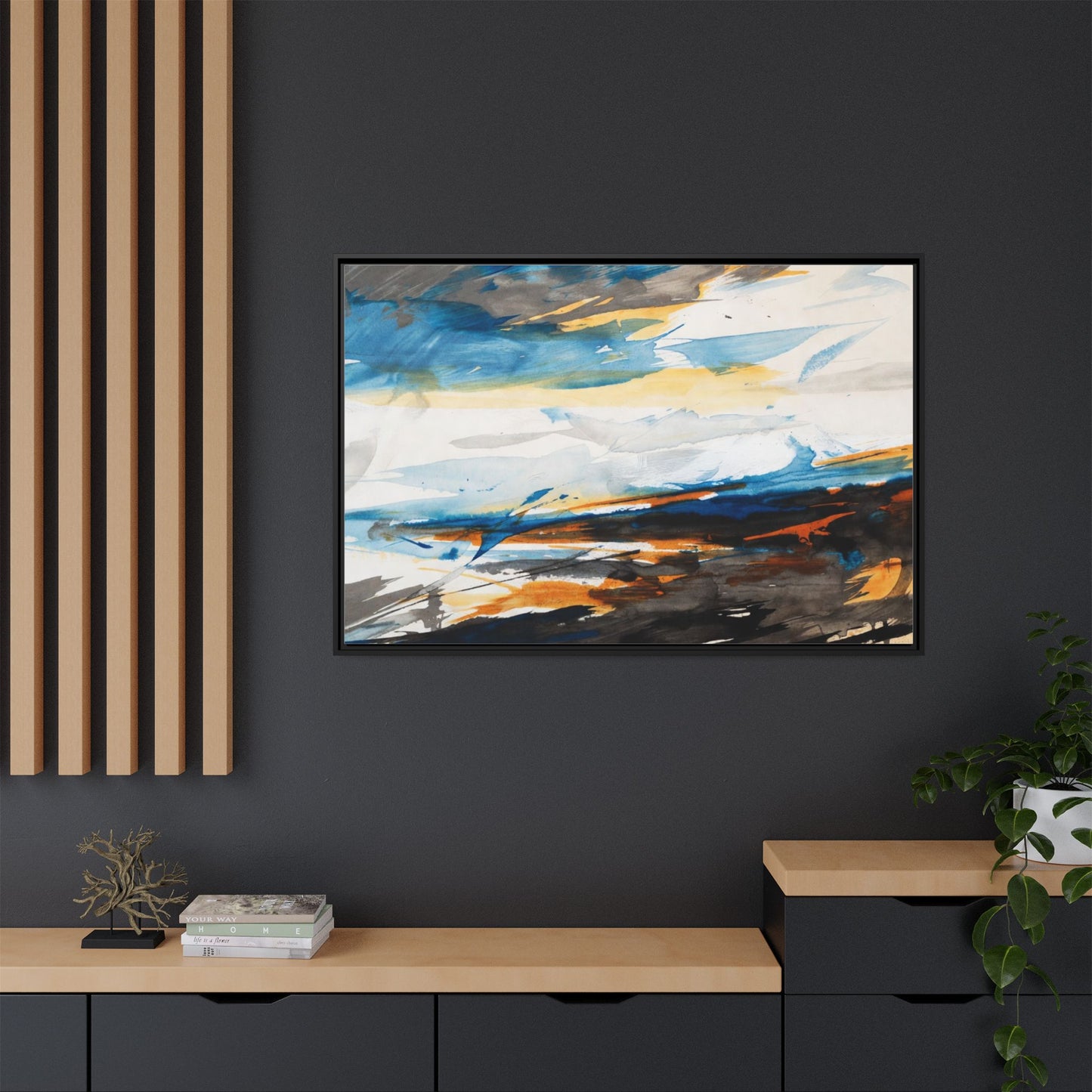 Abstract Coastal Waves Matte Canvas Framed Wall Art