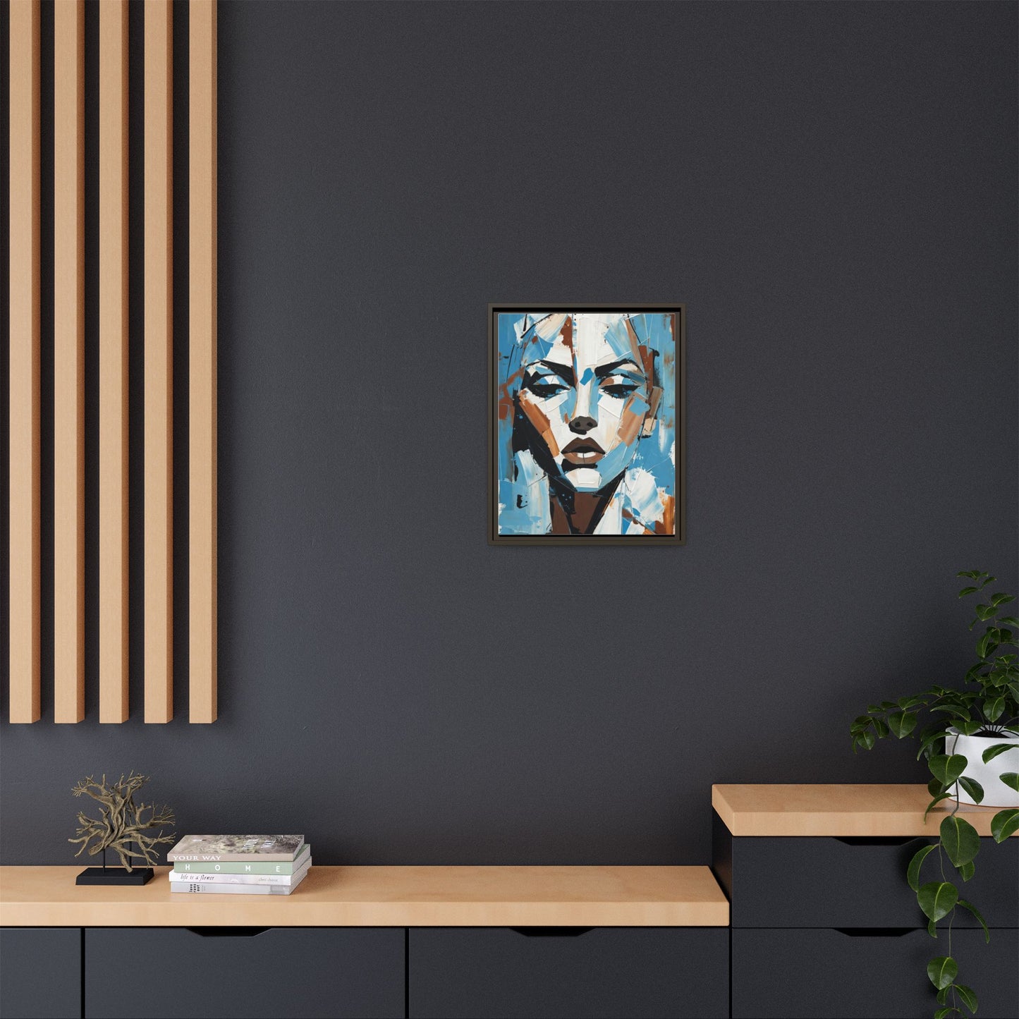 Abstract Blue Face Matte Canvas Wall Art — Framed Modern Portrait Print