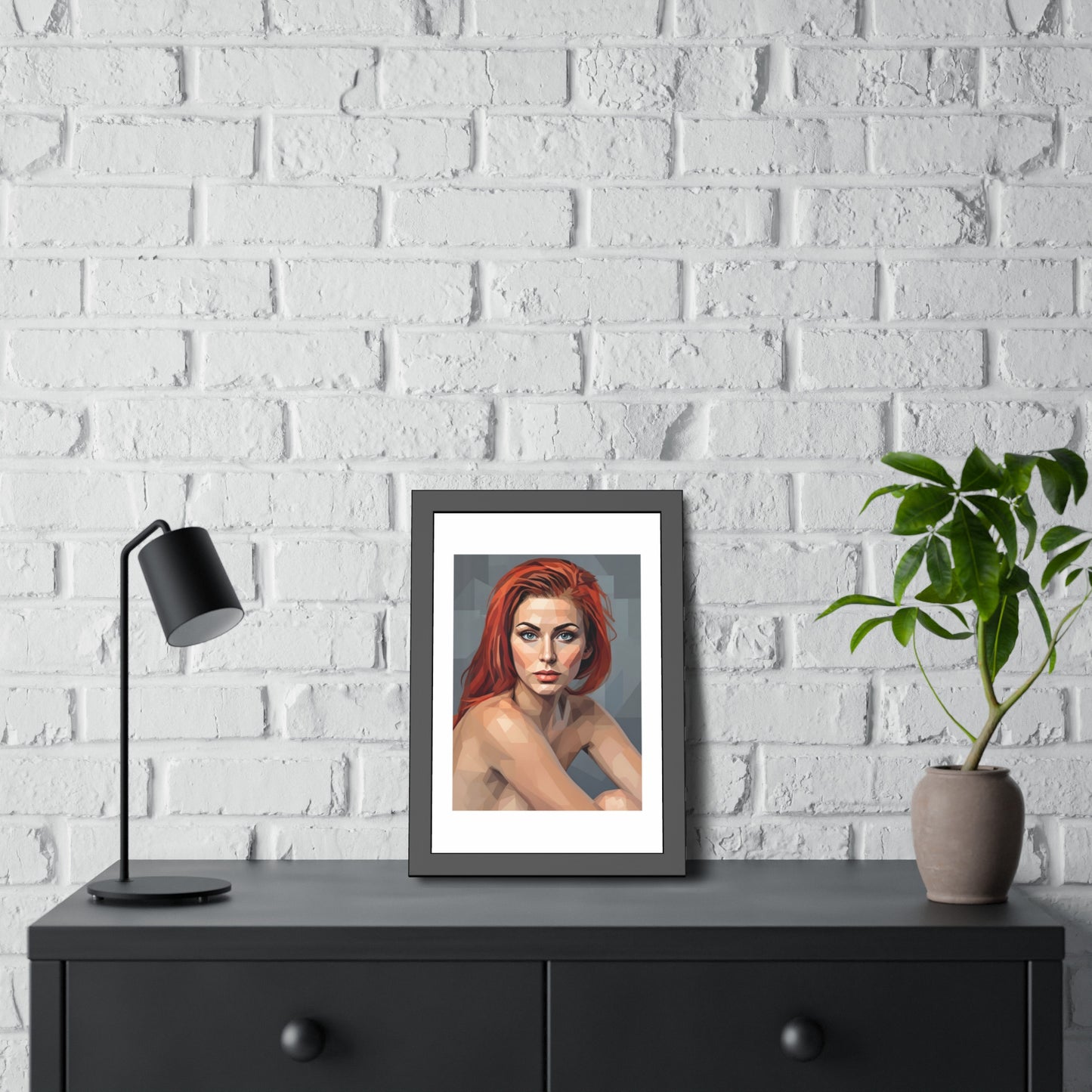 Framed Poster — Geometric Redhead Portrait Art Print