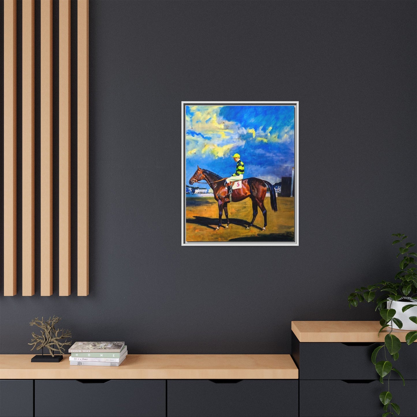 Framed Matte Canvas — Jockey on Racehorse Vintage Equestrian Wall Art