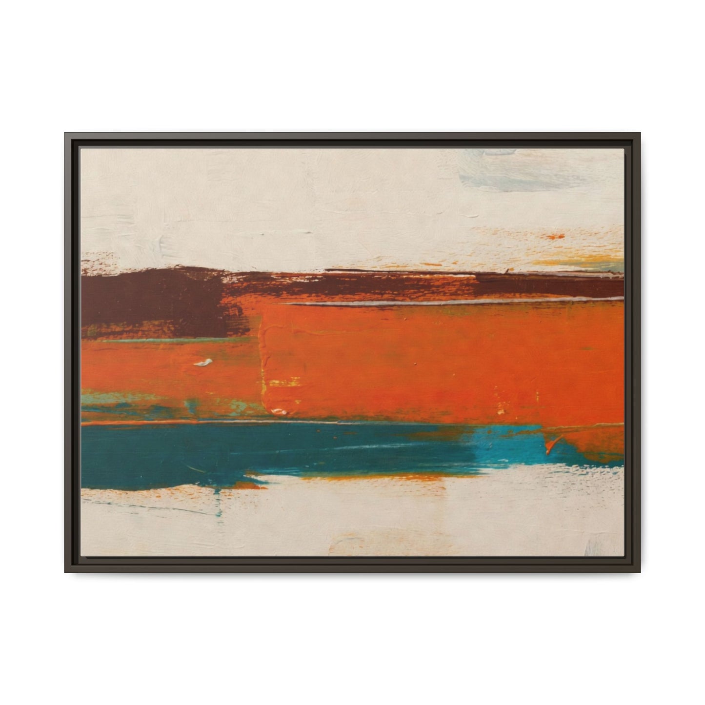 Abstract Horizon Matte Canvas Framed Print — Modern Orange Teal Wall Art