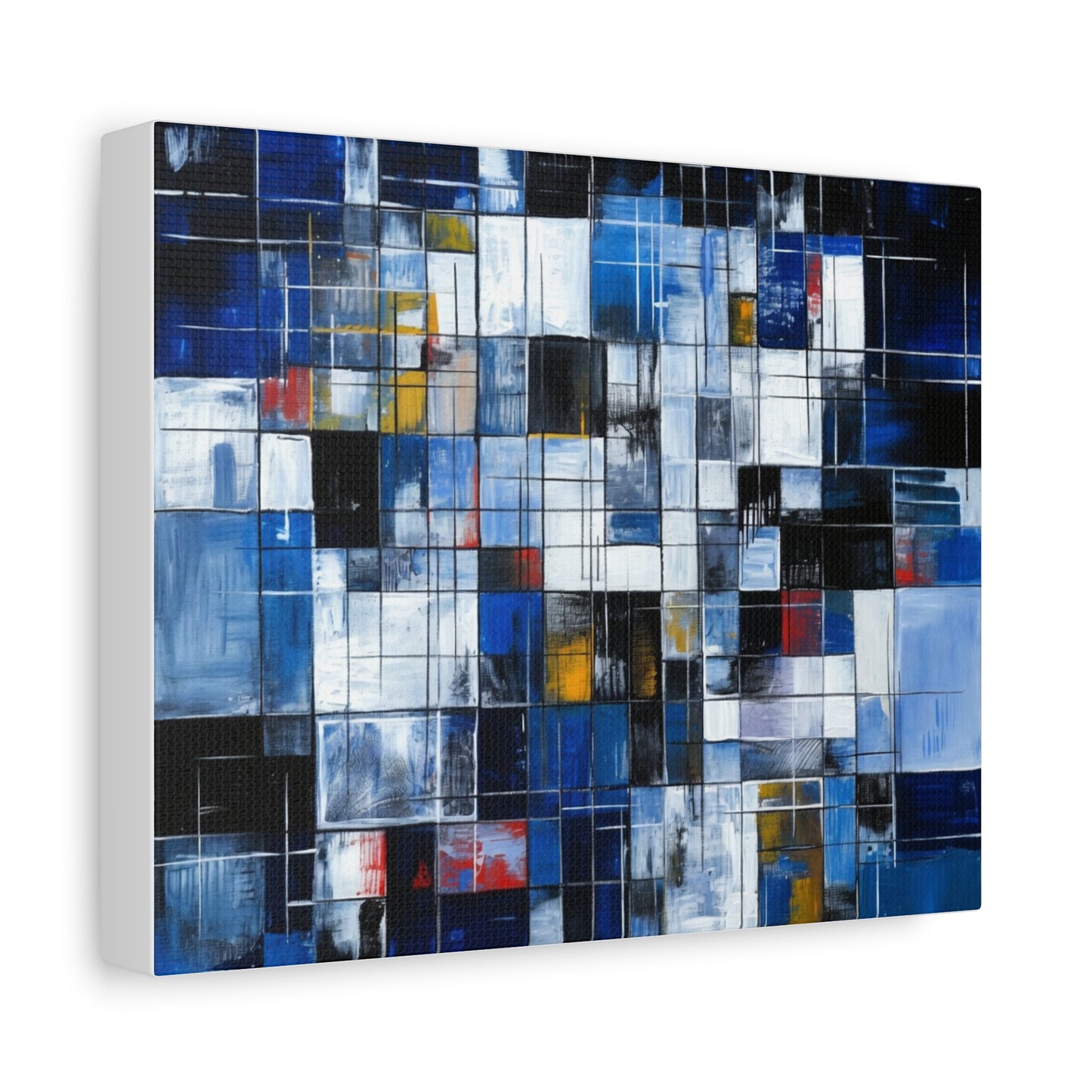 Abstract Blue Grid Matte Stretched Canvas Wall Art (1.25")