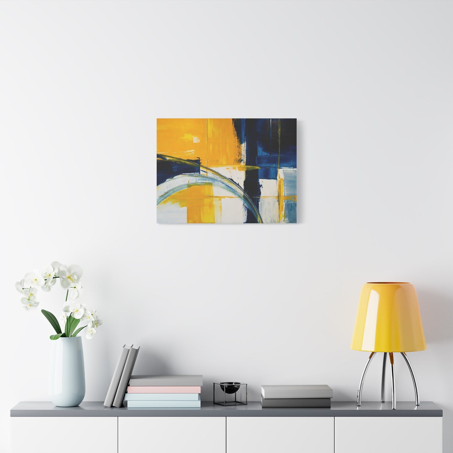 Abstract Blue & Yellow Arc Matte Canvas Wall Art - Stretched 1.25"