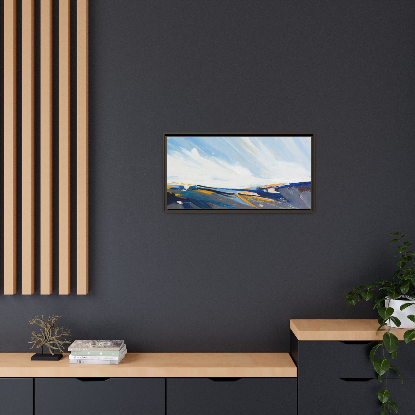 Framed Abstract Seascape Canvas Print — Matte Multi‑Color Wall Art