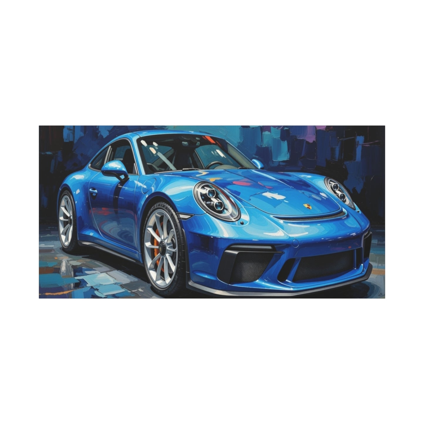 Blue Sports Car Canvas Wall Art — Modern Automotive Painting on Stretched Matte Canvas