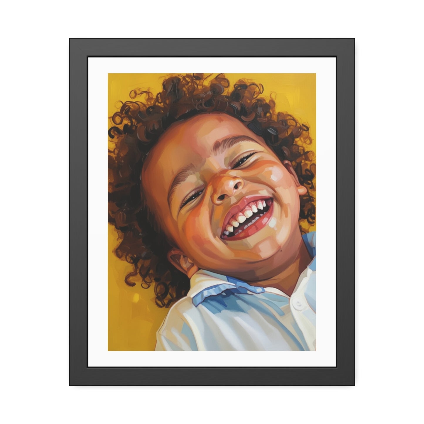 Framed Poster — Joyful Laughing Child Portrait, Colorful Nursery Wall Art