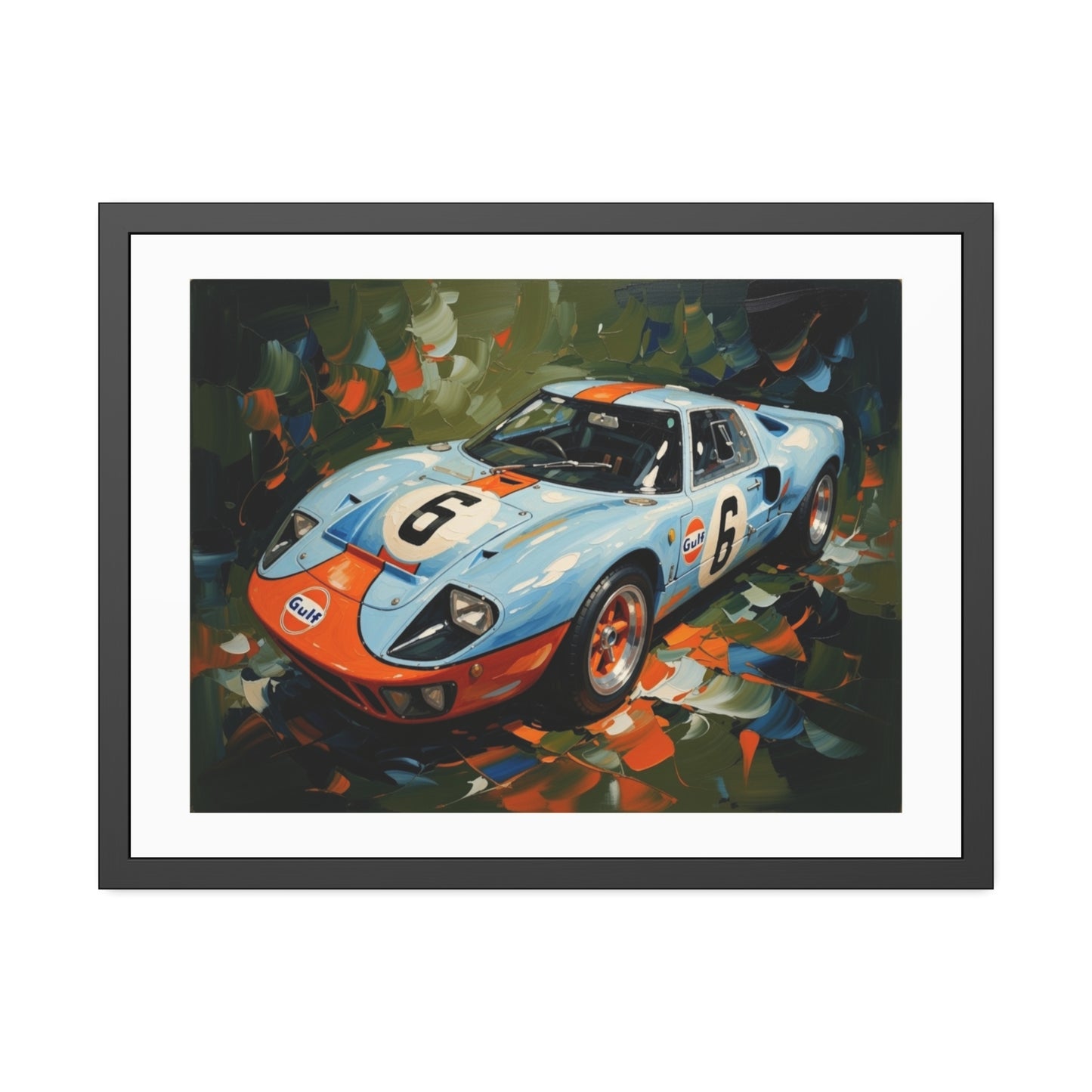 Framed Racing Car Poster — Vintage Gulf GT40 Print