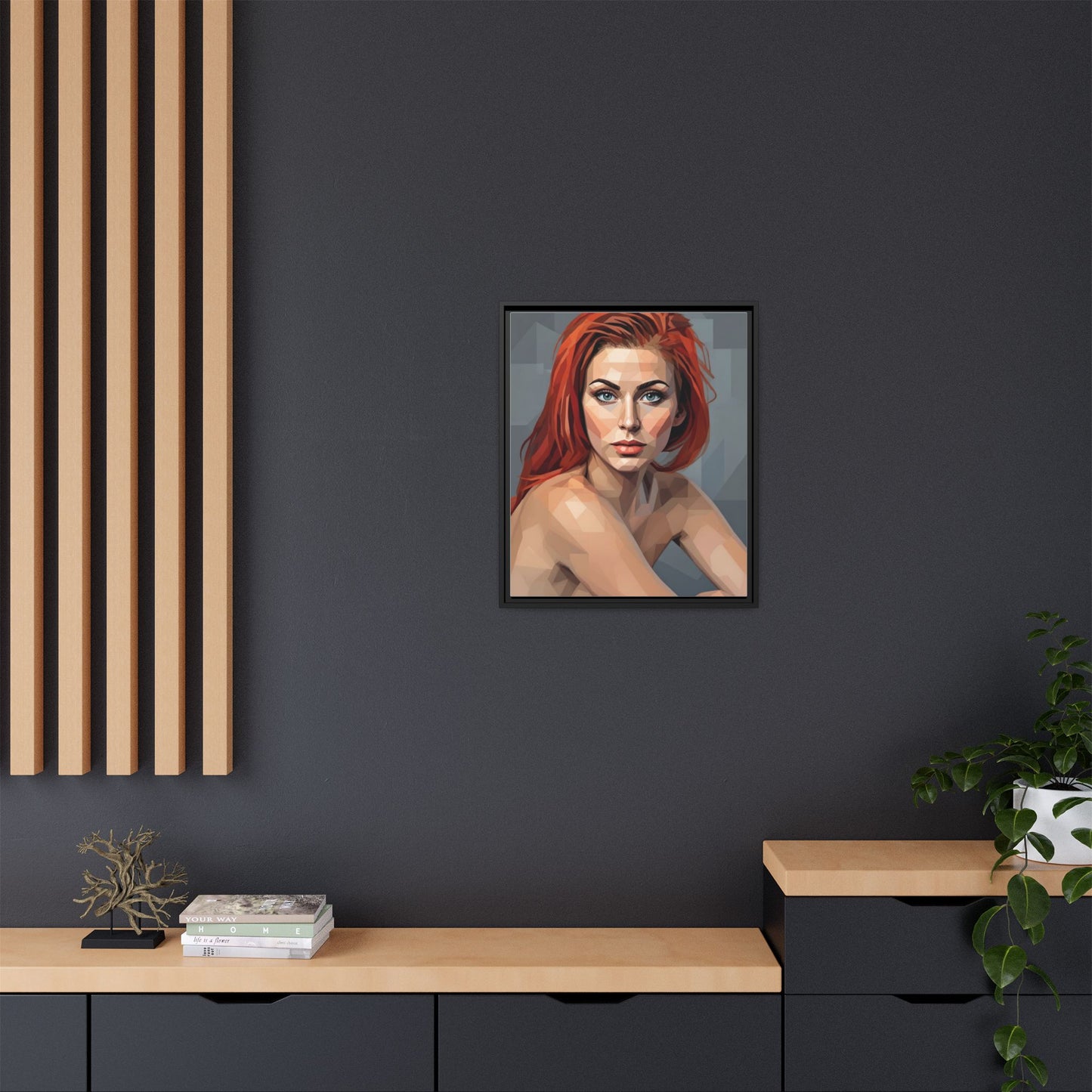 Framed Matte Canvas Portrait — Geometric Redhead Wall Art