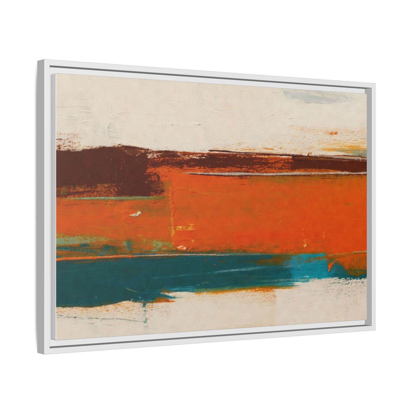 Abstract Horizon Matte Canvas Framed Print — Modern Orange Teal Wall Art
