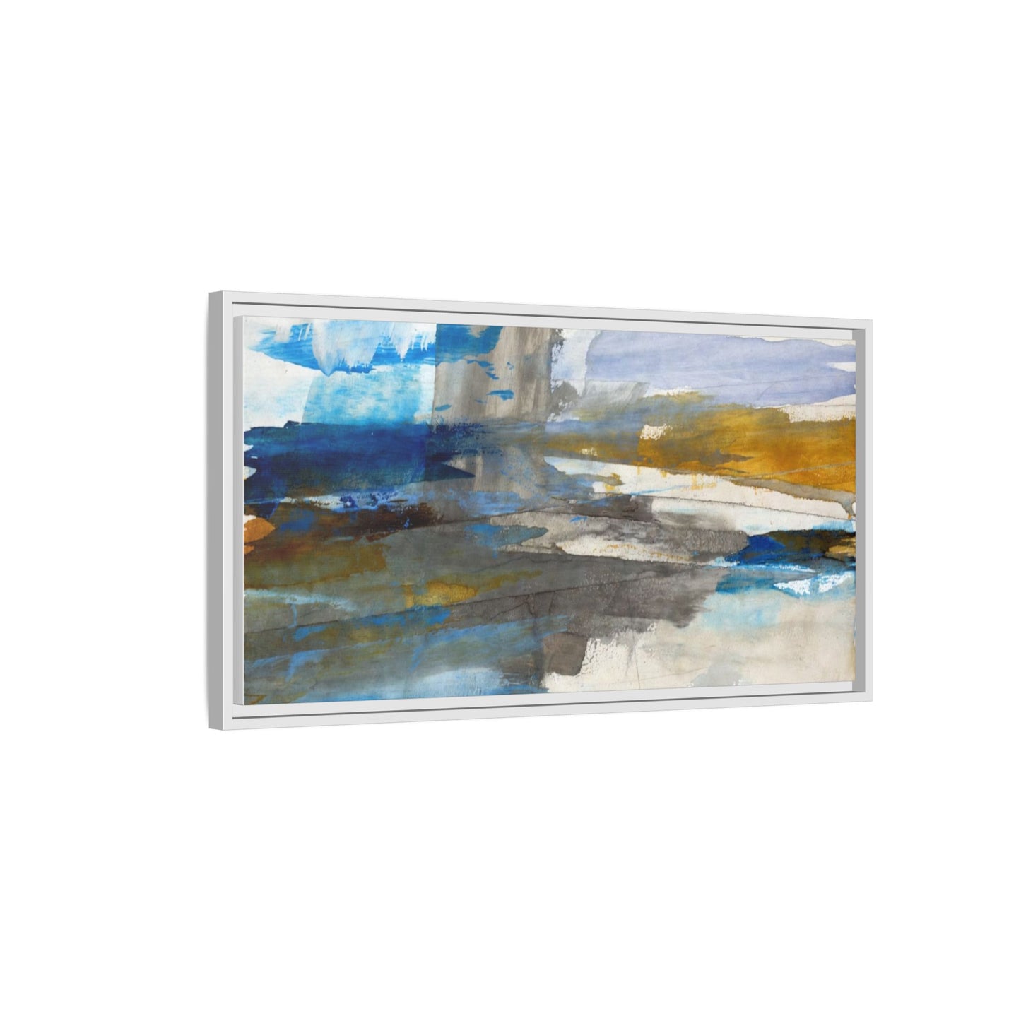 Abstract Blue & Gold Framed Canvas Art — Matte Multi-Color Wall Print
